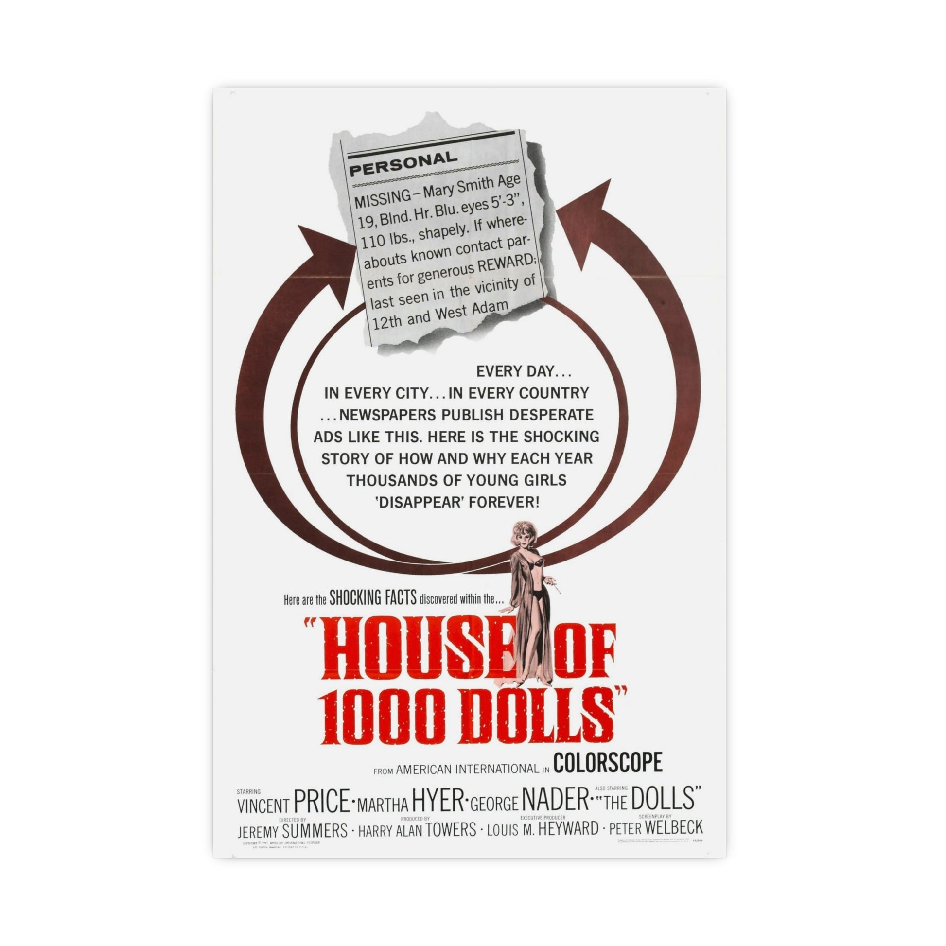 HOUSE OF 1000 DOLLS 1967 - Paper Movie Poster-16″ x 24″ (Vertical)-The Sticker Space