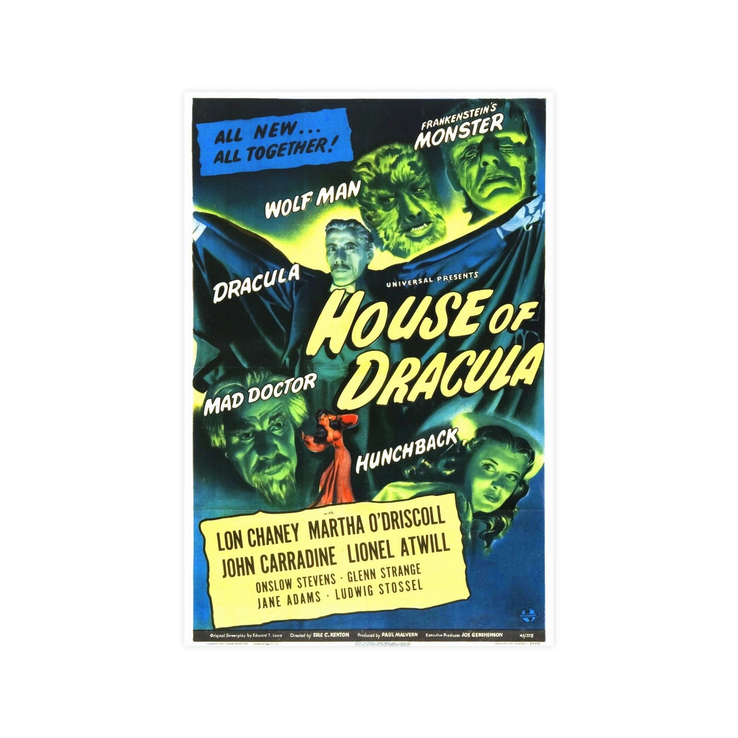 HOUSE OF DRACULA 1945 - Paper Movie Poster-12″ x 18″ (Vertical)-The Sticker Space
