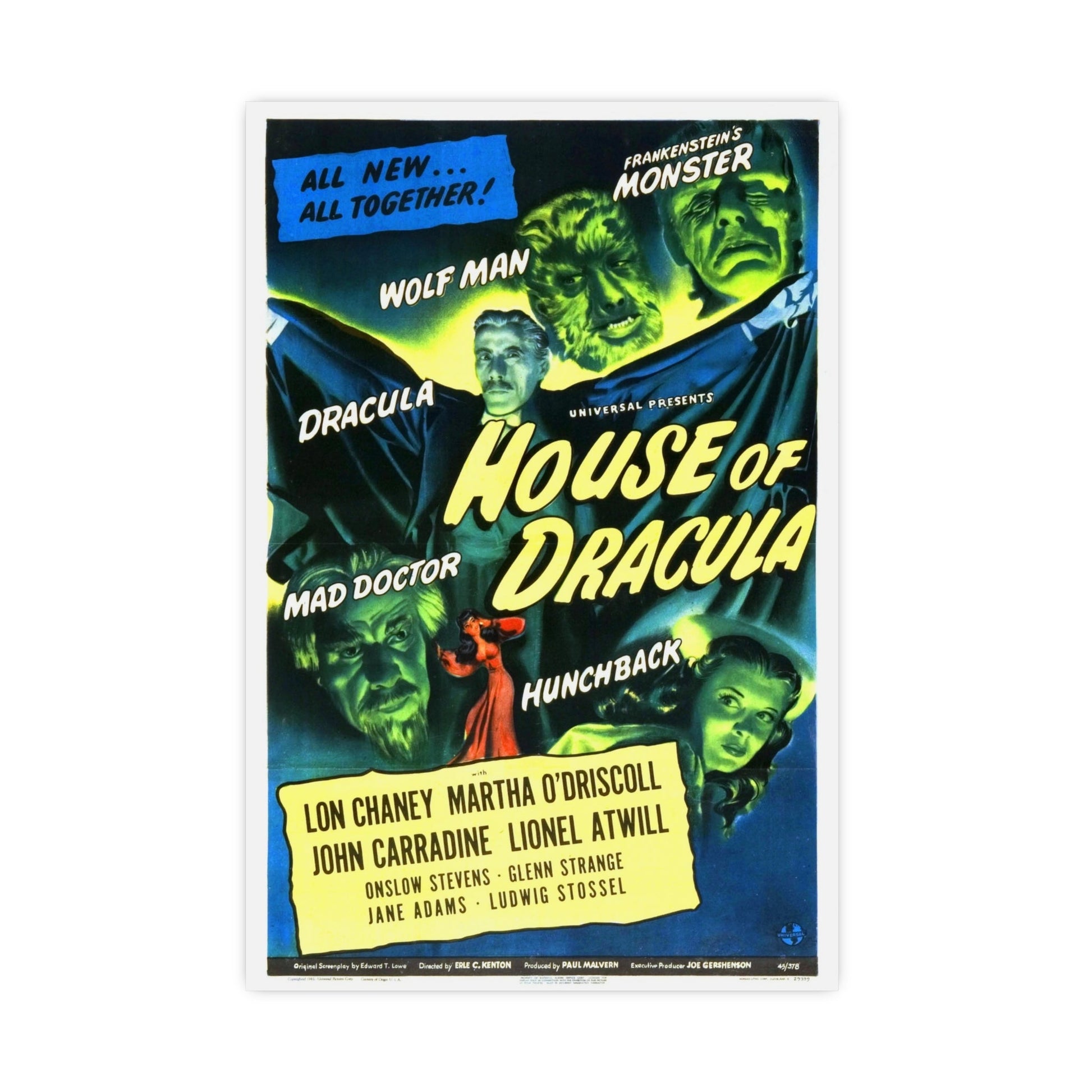 HOUSE OF DRACULA 1945 - Paper Movie Poster-16″ x 24″ (Vertical)-The Sticker Space