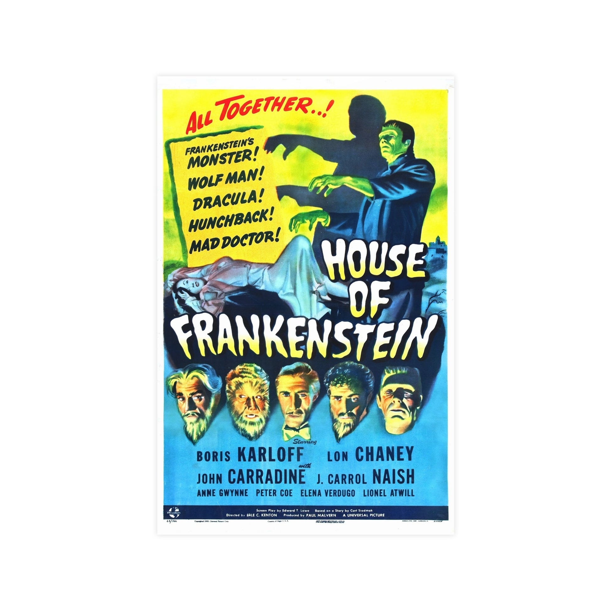 HOUSE OF FRANKENSTEIN 1944 - Paper Movie Poster-11″ x 17″ (Vertical)-The Sticker Space