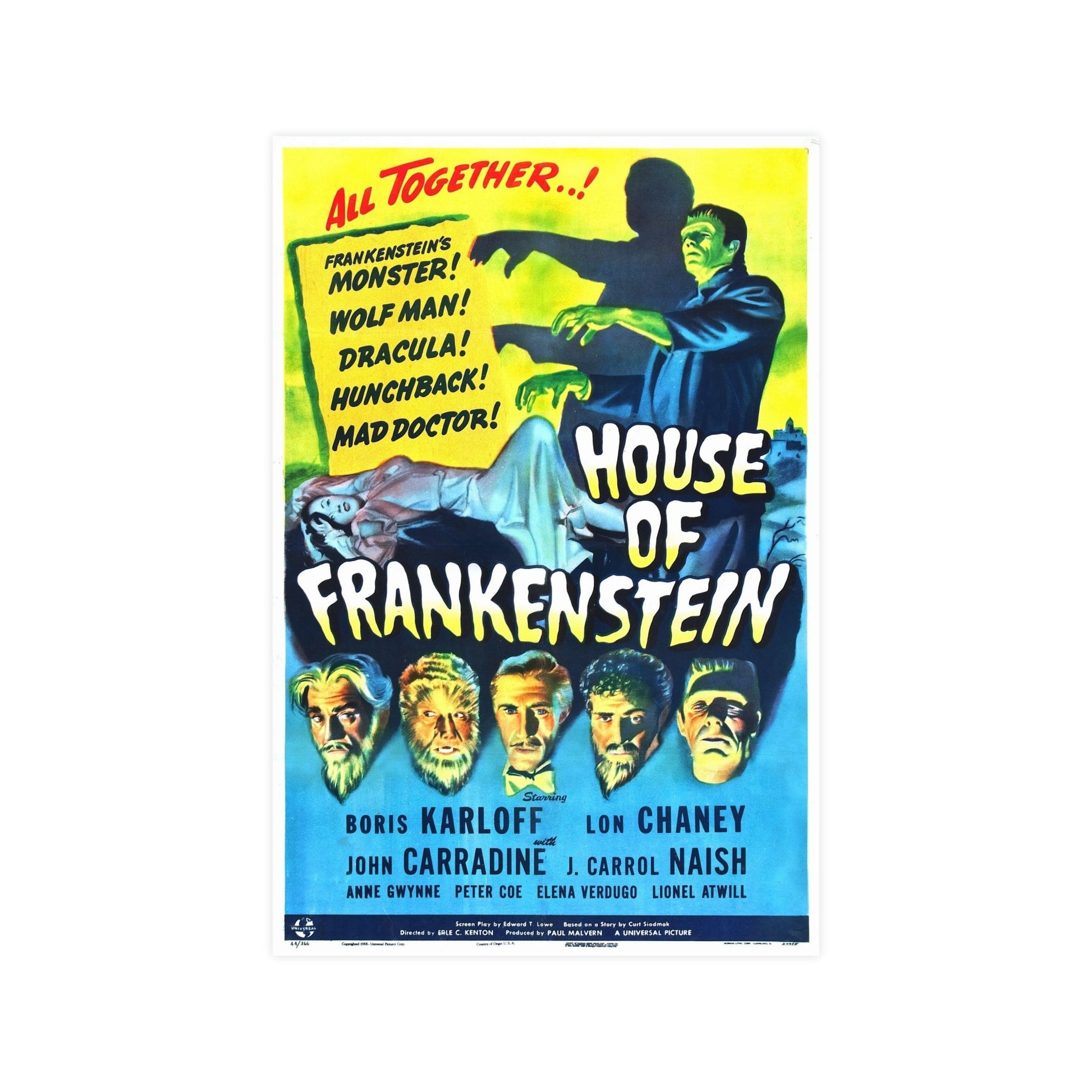 HOUSE OF FRANKENSTEIN 1944 - Paper Movie Poster-12″ x 18″ (Vertical)-The Sticker Space