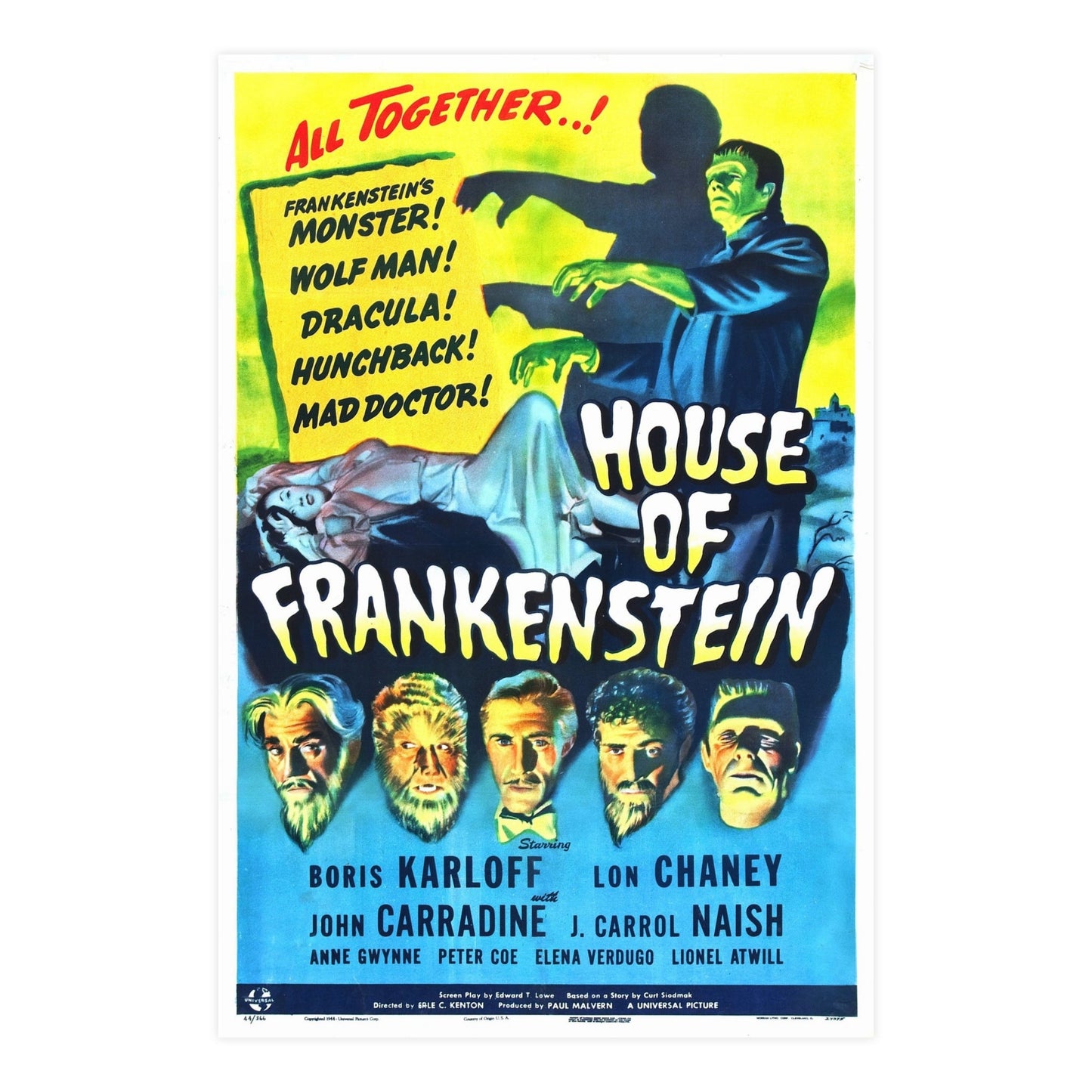 HOUSE OF FRANKENSTEIN 1944 - Paper Movie Poster-24″ x 36″ (Vertical)-The Sticker Space