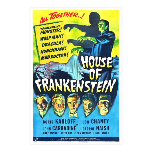 HOUSE OF FRANKENSTEIN 1944 - Paper Movie Poster-24″ x 36″ (Vertical)-The Sticker Space