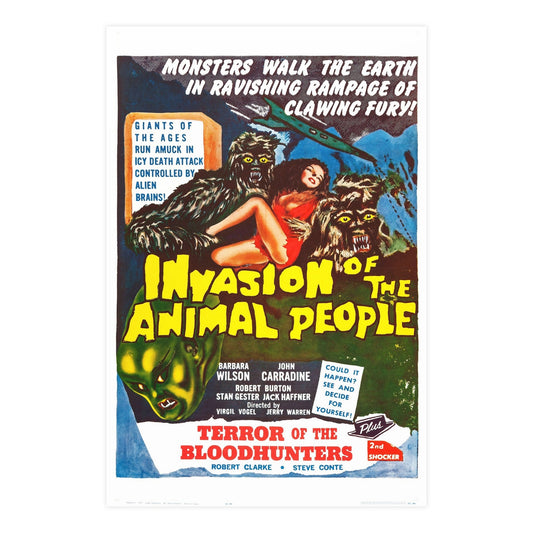 INVASION OF THE ANIMAL PEOPLE + TERROR OF THE BLOOD HUNTERS 1959 - Paper Movie Poster-24″ x 36″ (Vertical)-The Sticker Space