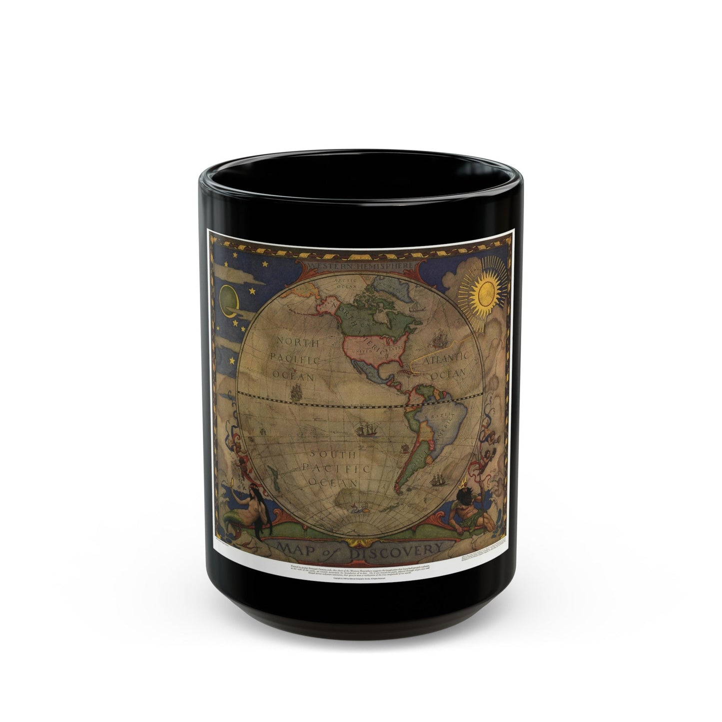 Map of Discovery- Western Hemisphere (1928) (Map) Black Coffee Mug-15oz-The Sticker Space