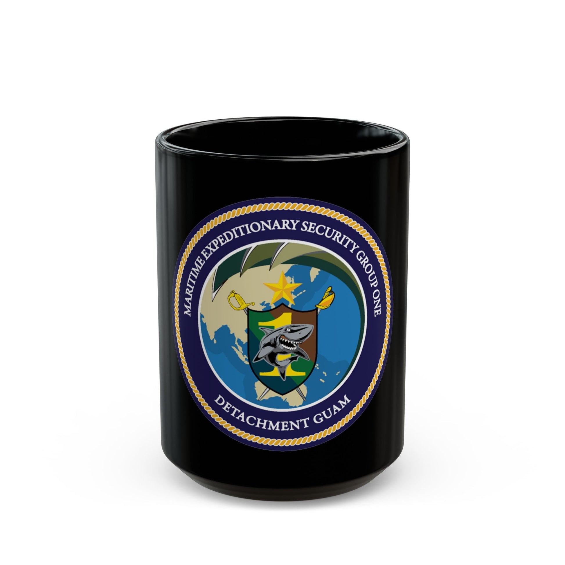 MESG 1 Det Guam Maritime Expeditionary Security Group One (U.S. Navy) Black Coffee Mug-15oz-The Sticker Space