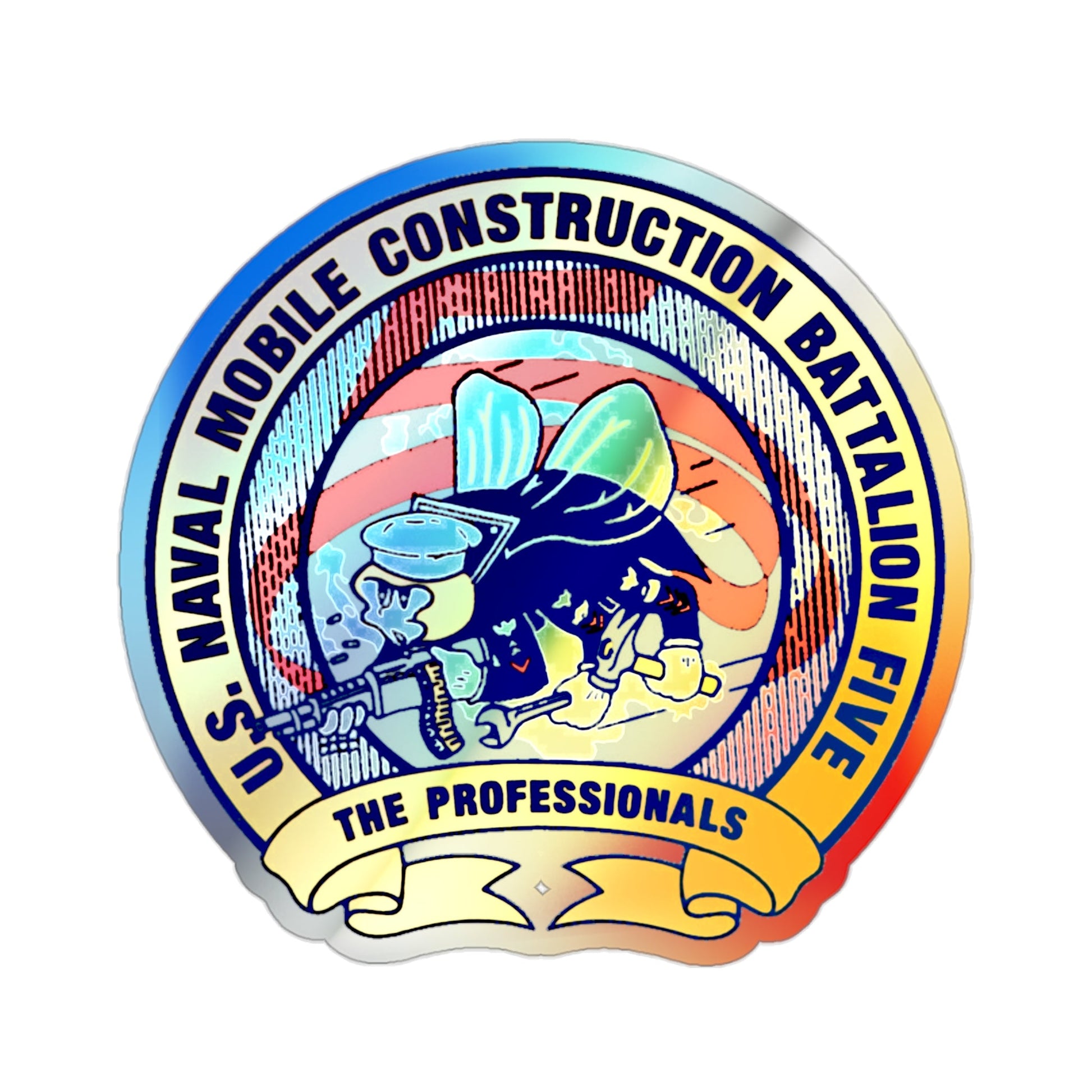 Mobile Construction Bn 5 NMCB 5 Seabee (U.S. Navy) Holographic STICKER Die-Cut Vinyl Decal-2 Inch-The Sticker Space