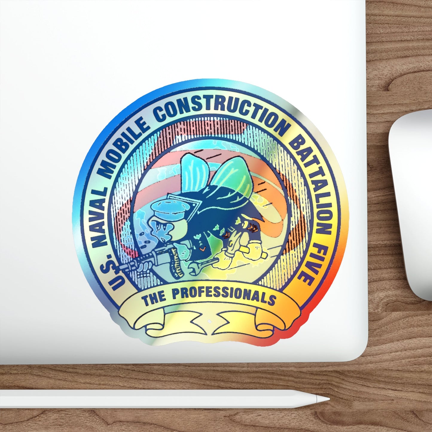 Mobile Construction Bn 5 NMCB 5 Seabee (U.S. Navy) Holographic STICKER Die-Cut Vinyl Decal-The Sticker Space