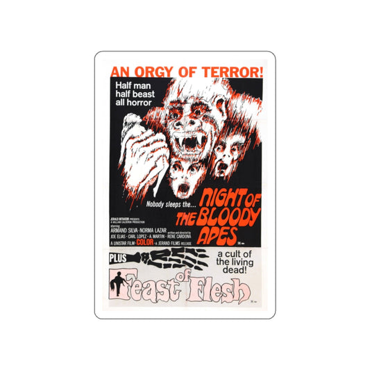 NIGHT OF THE BLOODY APES + FEAST OF FLESH 1969 Movie Poster STICKER Vinyl Die-Cut Decal-White-The Sticker Space