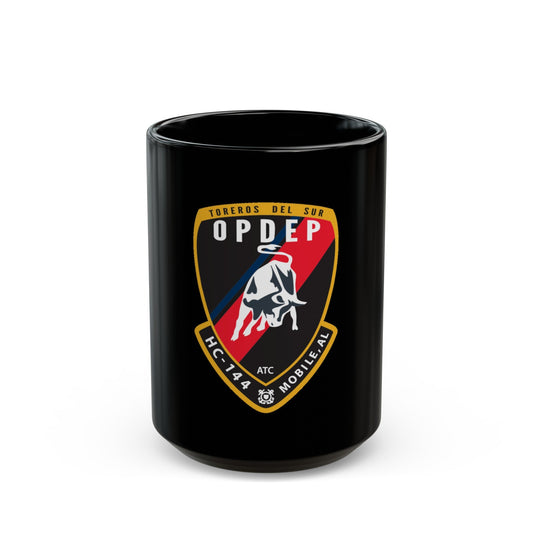 OPDEP HC 144 (U.S. Coast Guard) Black Coffee Mug-15oz-The Sticker Space