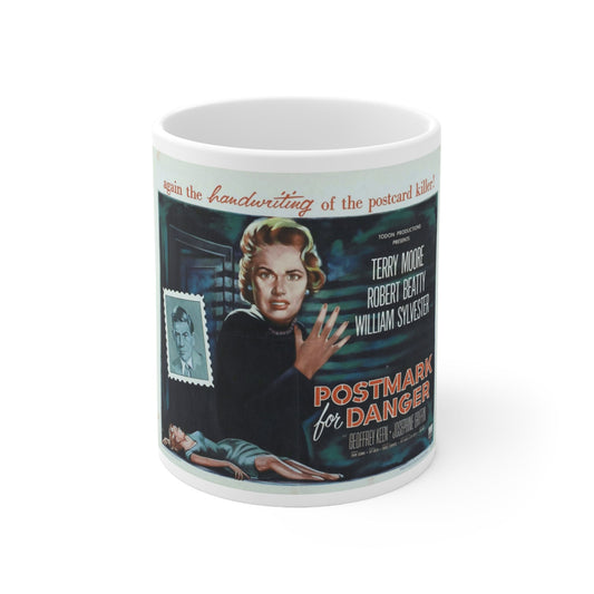 Postmark for Danger 1955 Movie Poster - White Coffee Cup 11oz-11oz-The Sticker Space