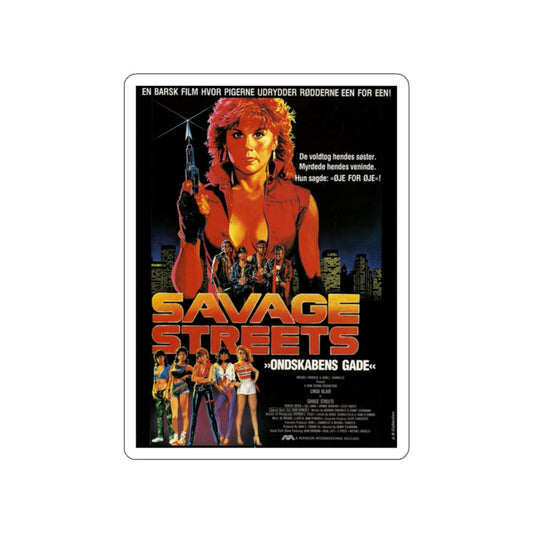 SAVAGE STREETS (DANISH) 1984 Movie Poster STICKER Vinyl Die-Cut Decal-White-The Sticker Space