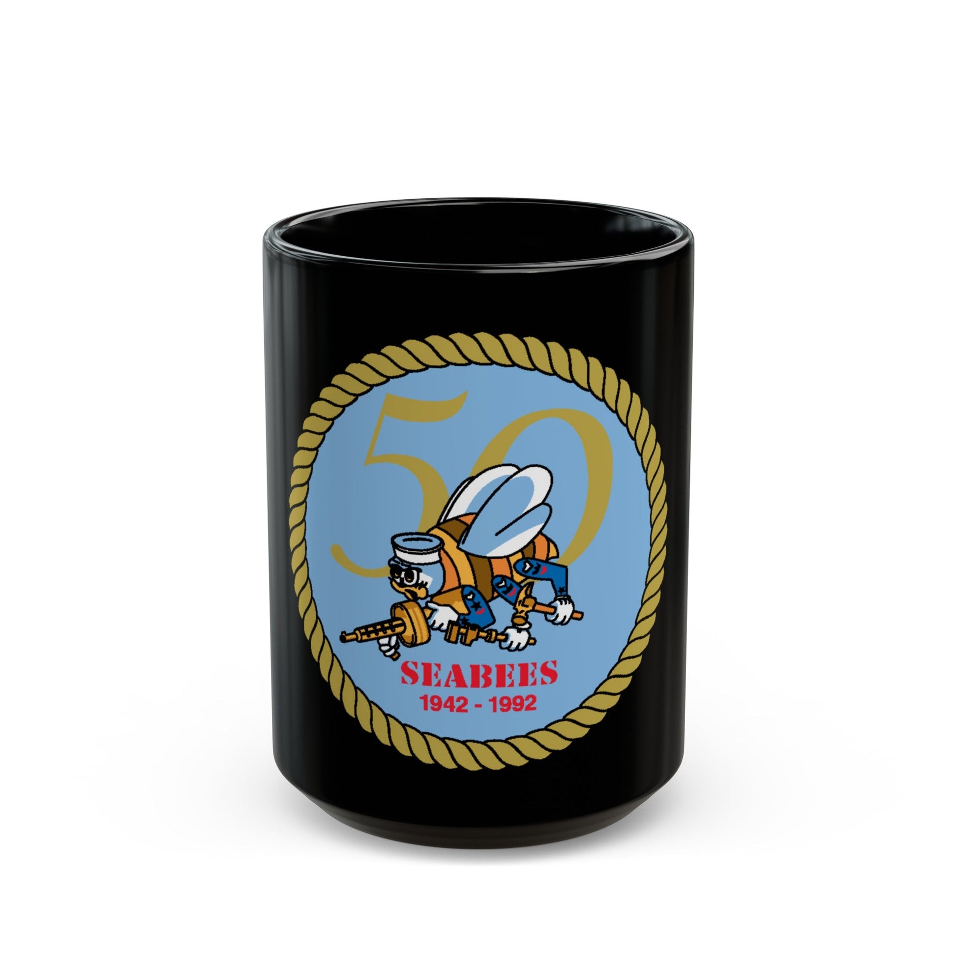 Seabees 50th (U.S. Navy) Black Coffee Mug-15oz-The Sticker Space