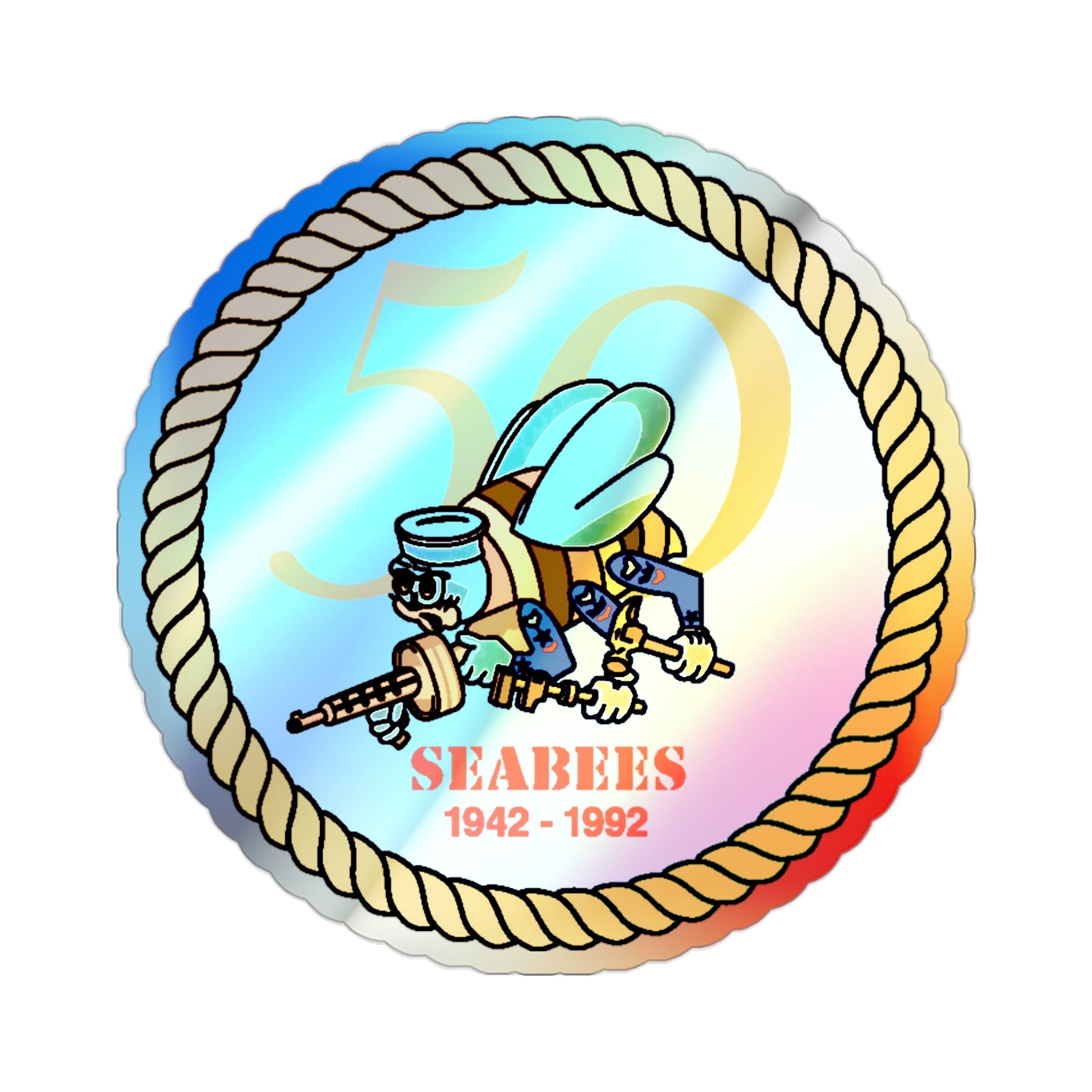 Seabees 50th (U.S. Navy) Holographic STICKER Die-Cut Vinyl Decal-2 Inch-The Sticker Space