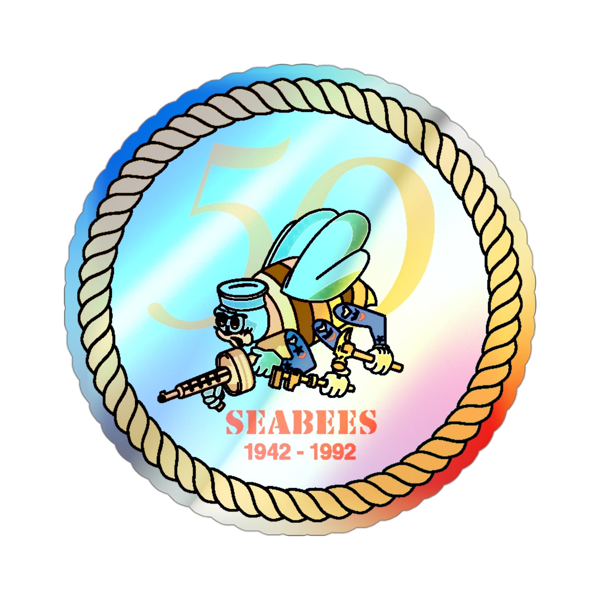 Seabees 50th (U.S. Navy) Holographic STICKER Die-Cut Vinyl Decal-3 Inch-The Sticker Space