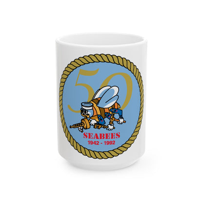 Seabees 50th (U.S. Navy) White Coffee Mug-15oz-The Sticker Space