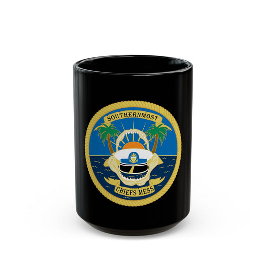 SOUTHERNMOST Chiefs Mess (U.S. Coast Guard) Black Coffee Mug-15oz-The Sticker Space