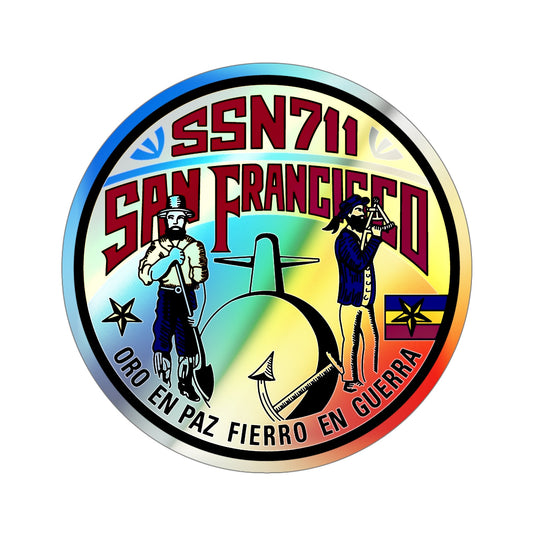 SSN711 San Francisco Oro En Paz Fierro En Guerra (U.S. Navy) Holographic STICKER Die-Cut Vinyl Decal-6 Inch-The Sticker Space