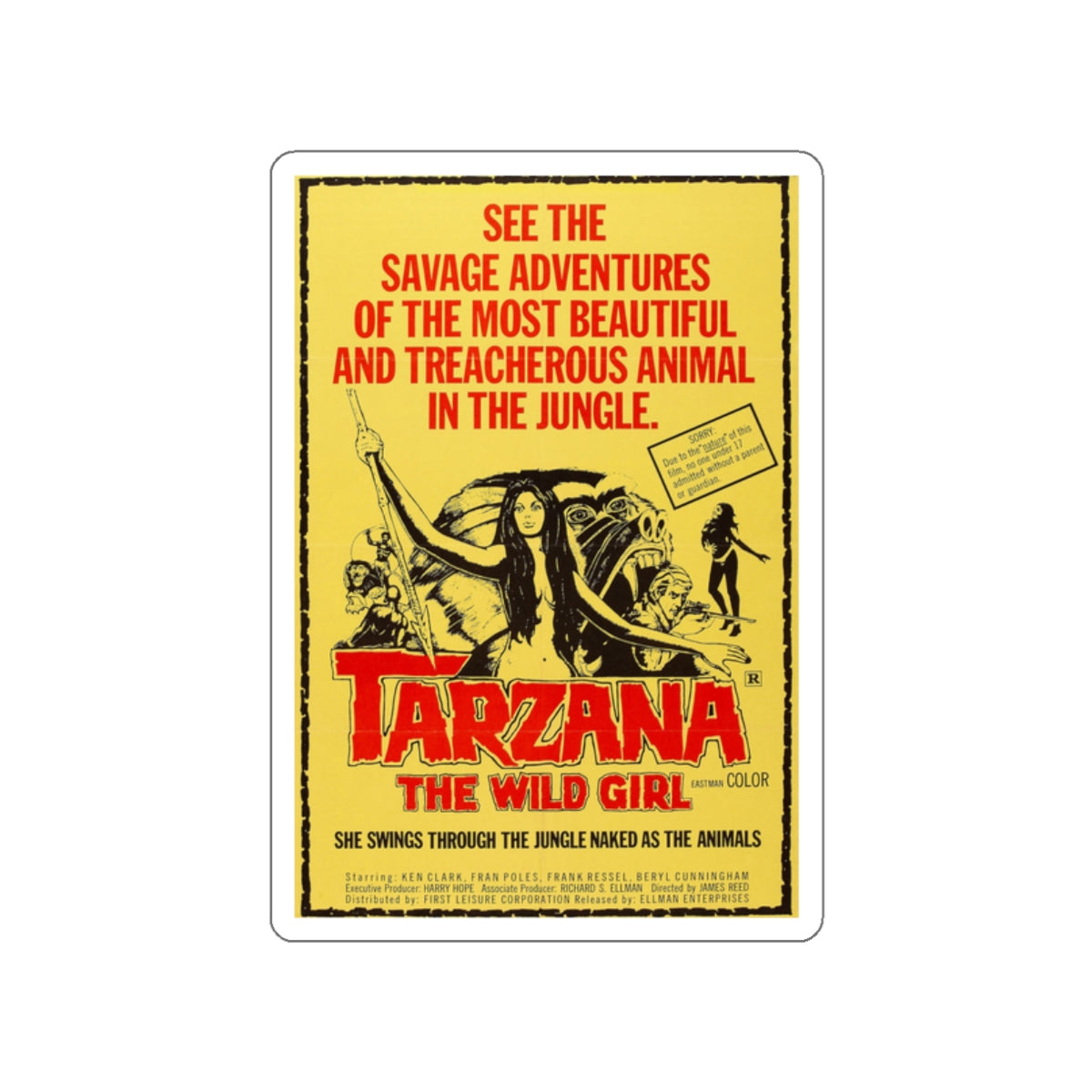TARZANA THE WILD GIRL 1969 Movie Poster STICKER Vinyl Die-Cut Decal-White-The Sticker Space