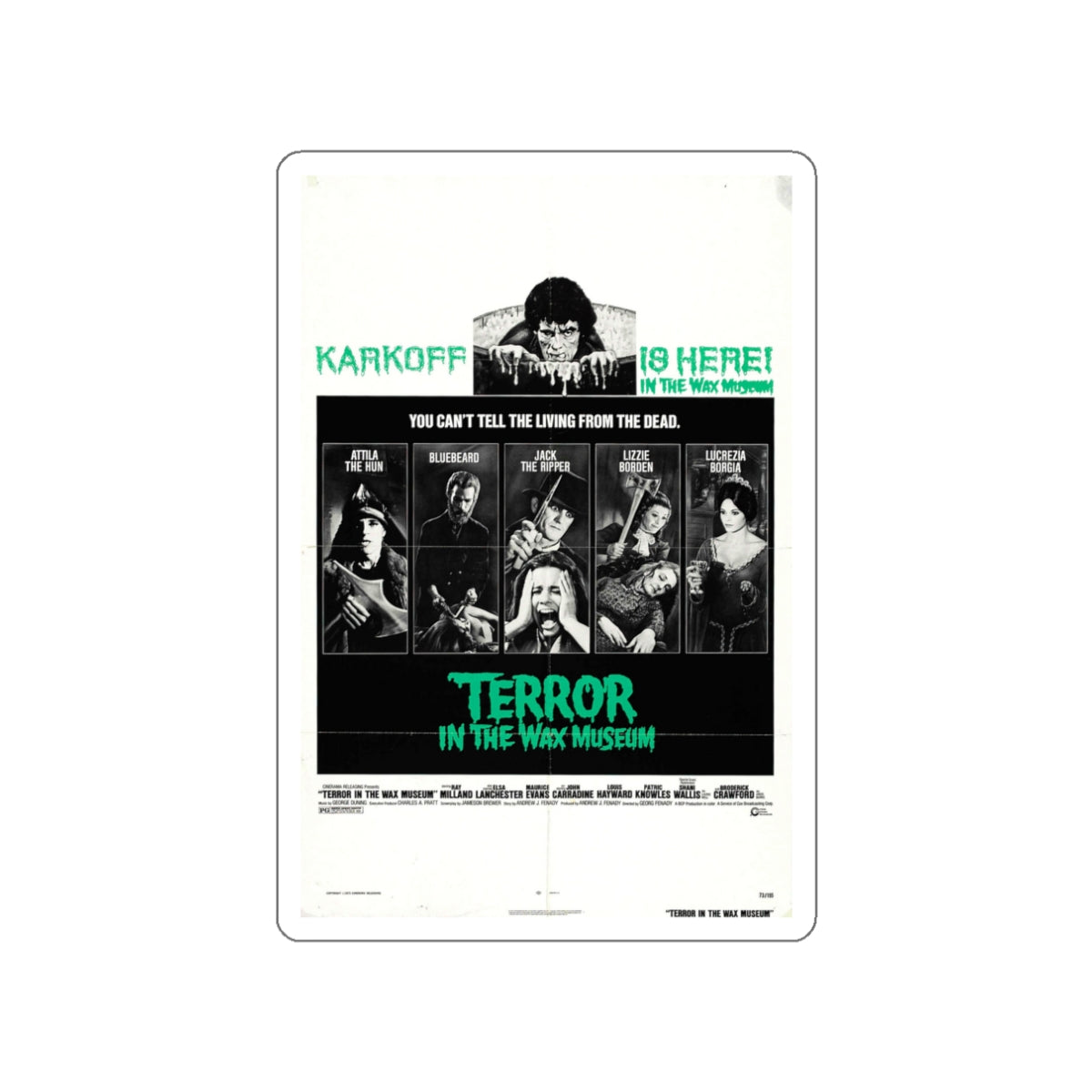 TERROR IN THE WAX MUSEUM 1973 Movie Poster STICKER Vinyl Die-Cut Decal-White-The Sticker Space