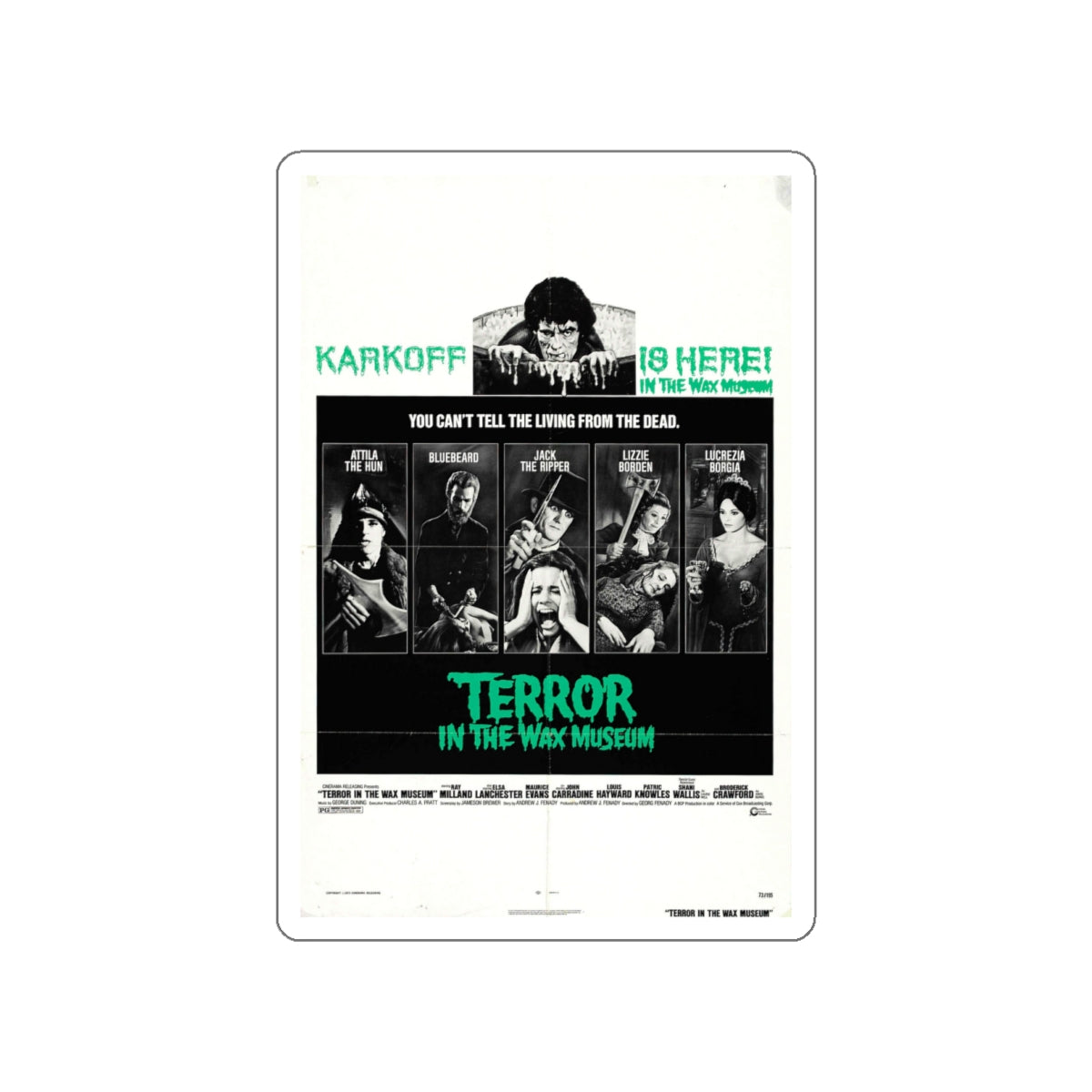 TERROR IN THE WAX MUSEUM 1973 Movie Poster STICKER Vinyl Die-Cut Decal-White-The Sticker Space