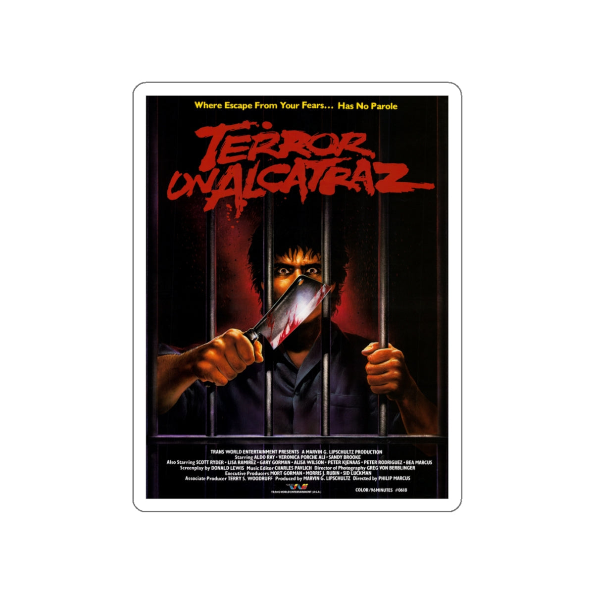 TERROR ON ALCATRAZ 1987 Movie Poster STICKER Vinyl Die-Cut Decal-White-The Sticker Space