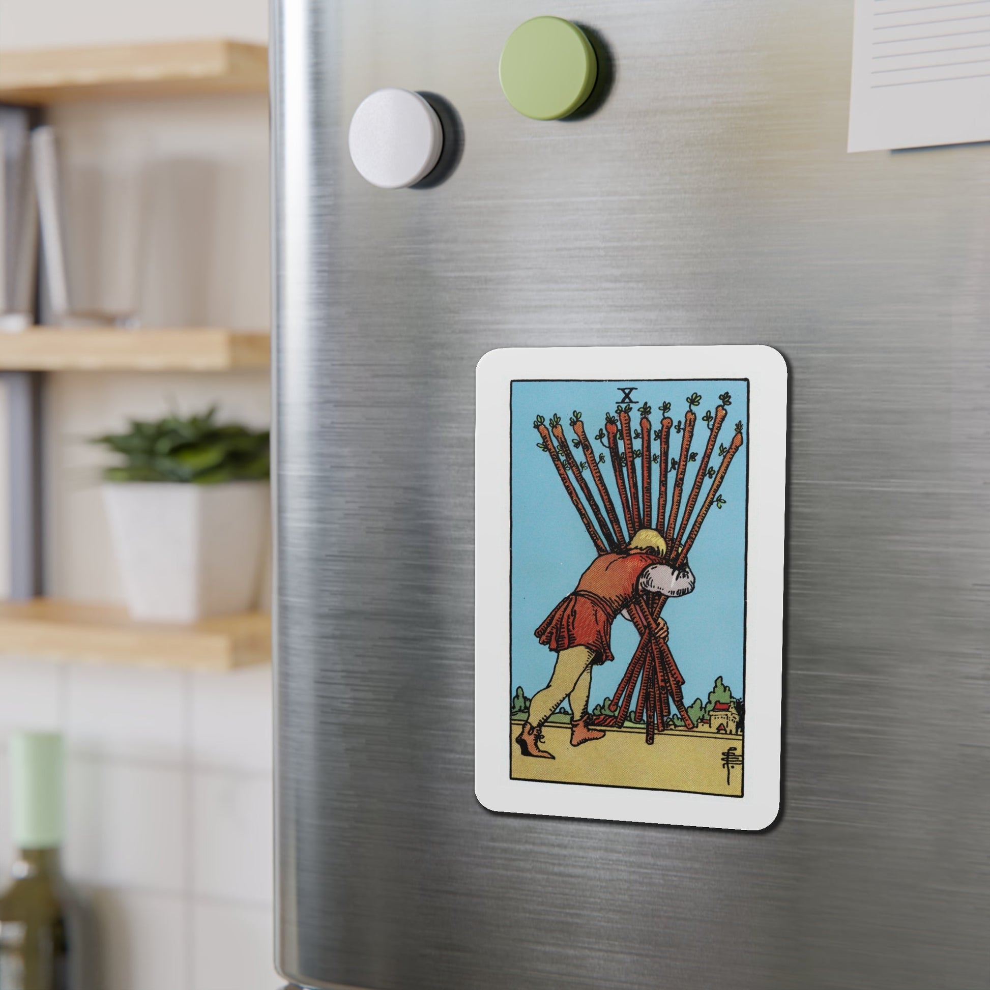 The 10 of Wands (Tarot Card) Die-Cut Magnet-The Sticker Space