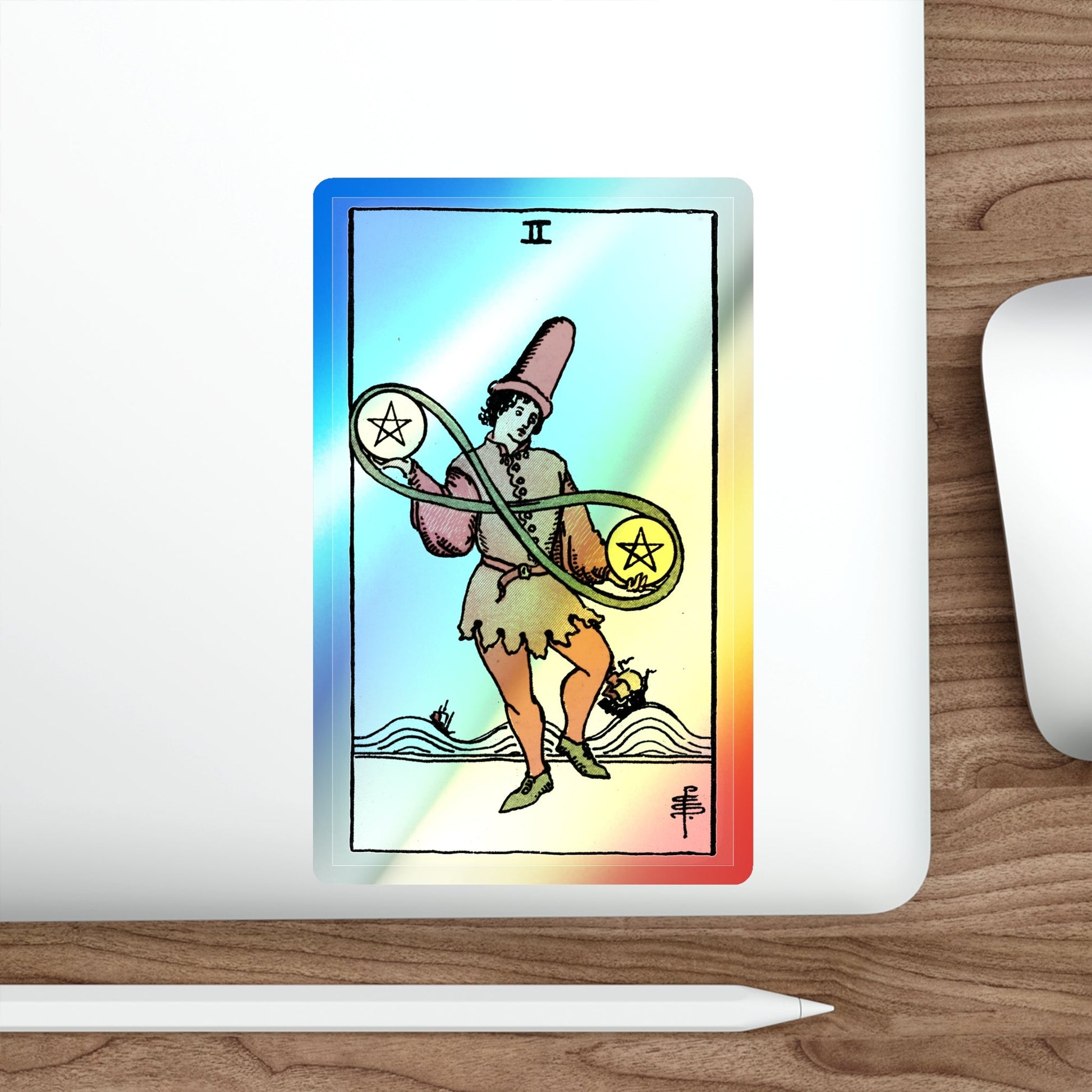 The 2 of Pentacles (Tarot Card) Holographic STICKER Die-Cut Vinyl Decal-The Sticker Space