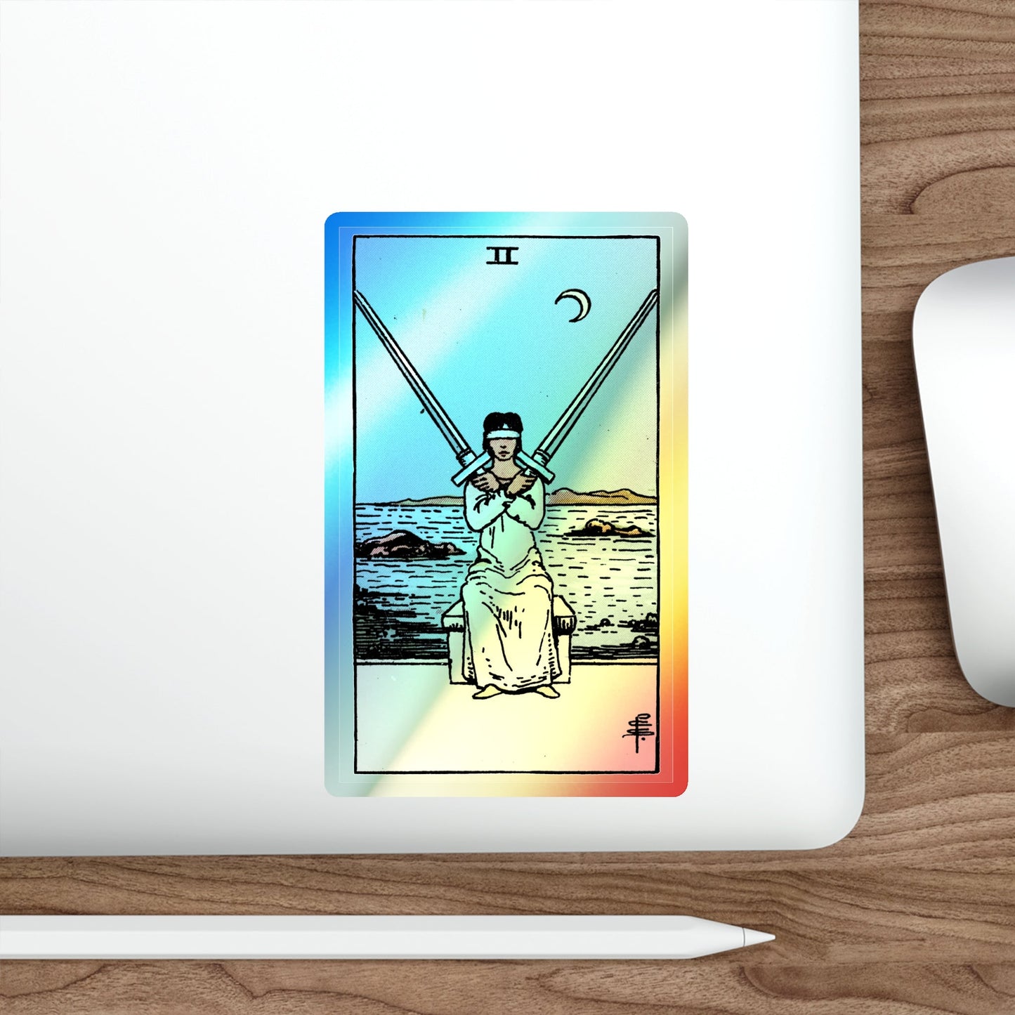 The 2 of Swords (Tarot Card) Holographic STICKER Die-Cut Vinyl Decal-The Sticker Space