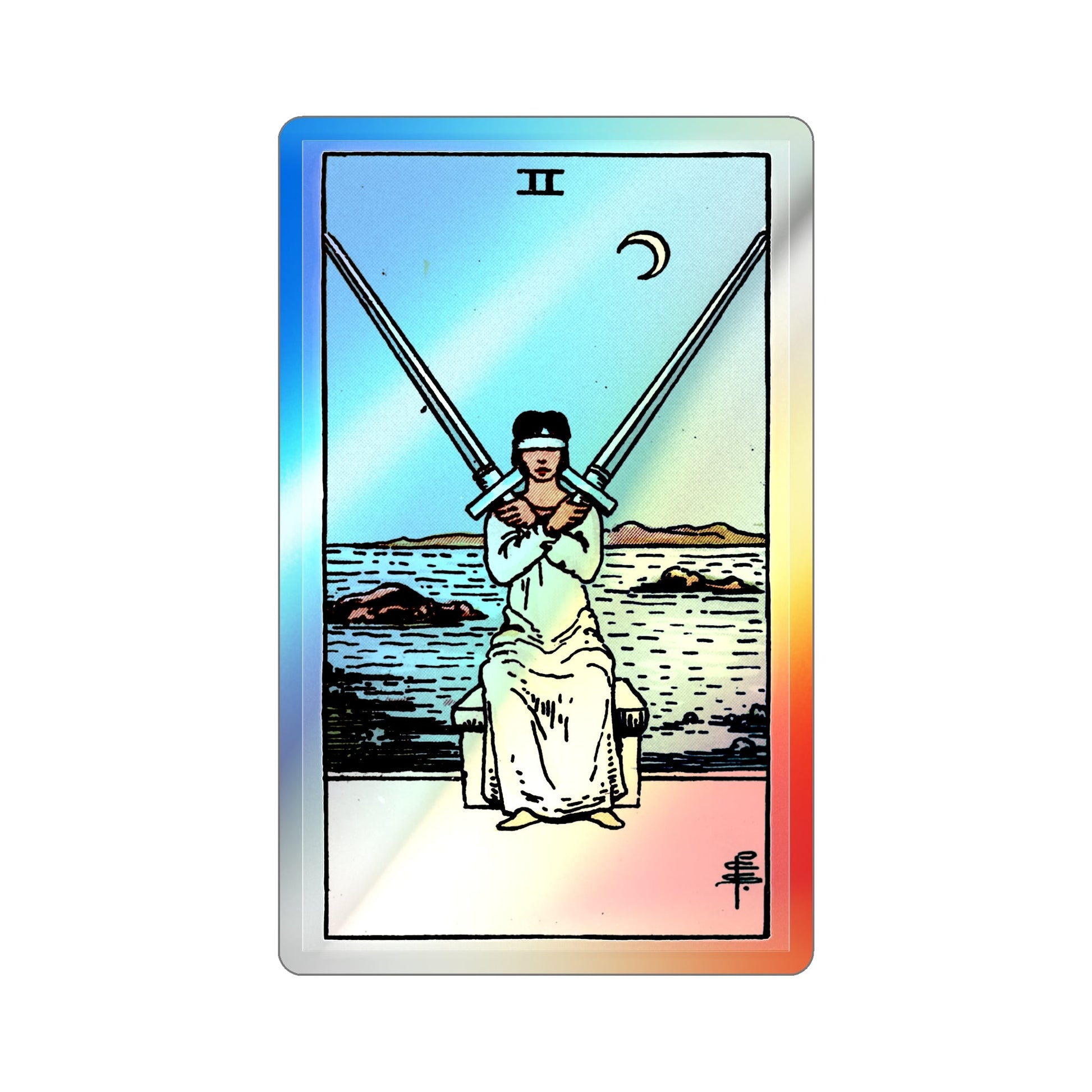 The 2 of Swords (Tarot Card) Holographic STICKER Die-Cut Vinyl Decal-3 Inch-The Sticker Space