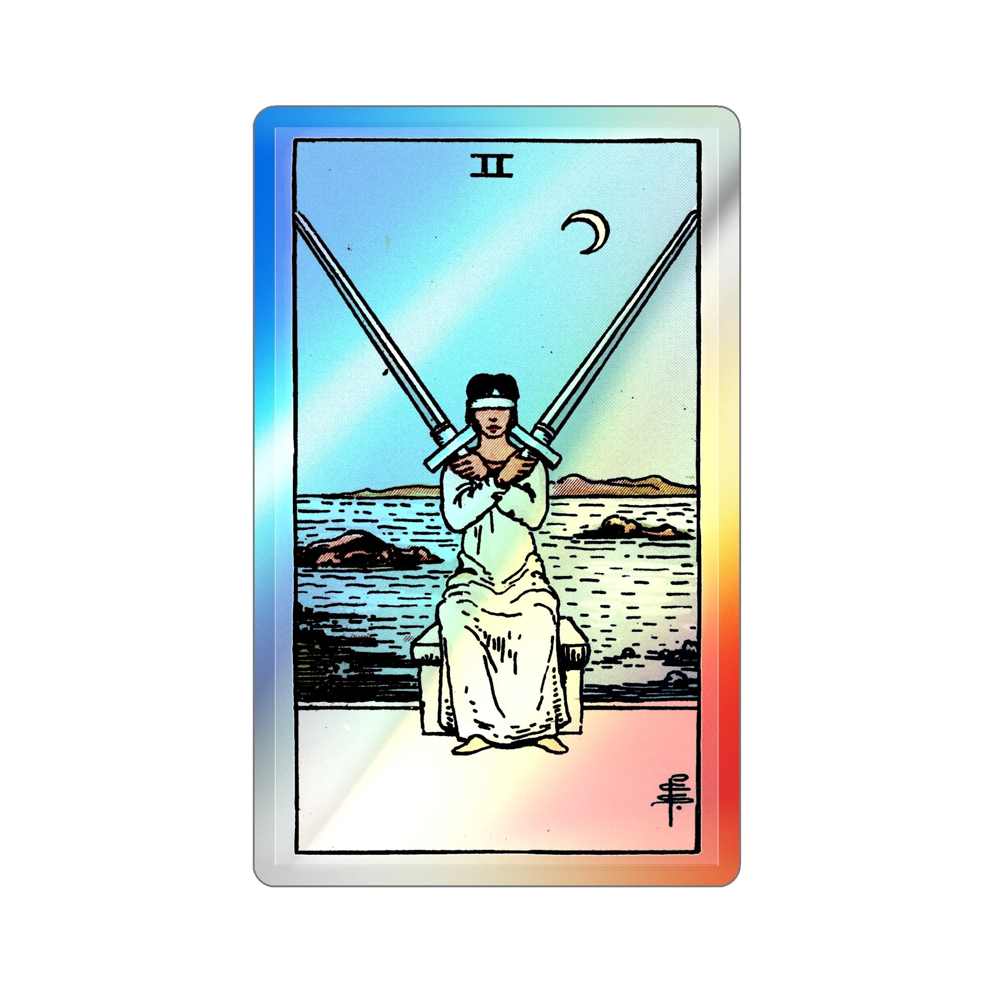 The 2 of Swords (Tarot Card) Holographic STICKER Die-Cut Vinyl Decal-5 Inch-The Sticker Space