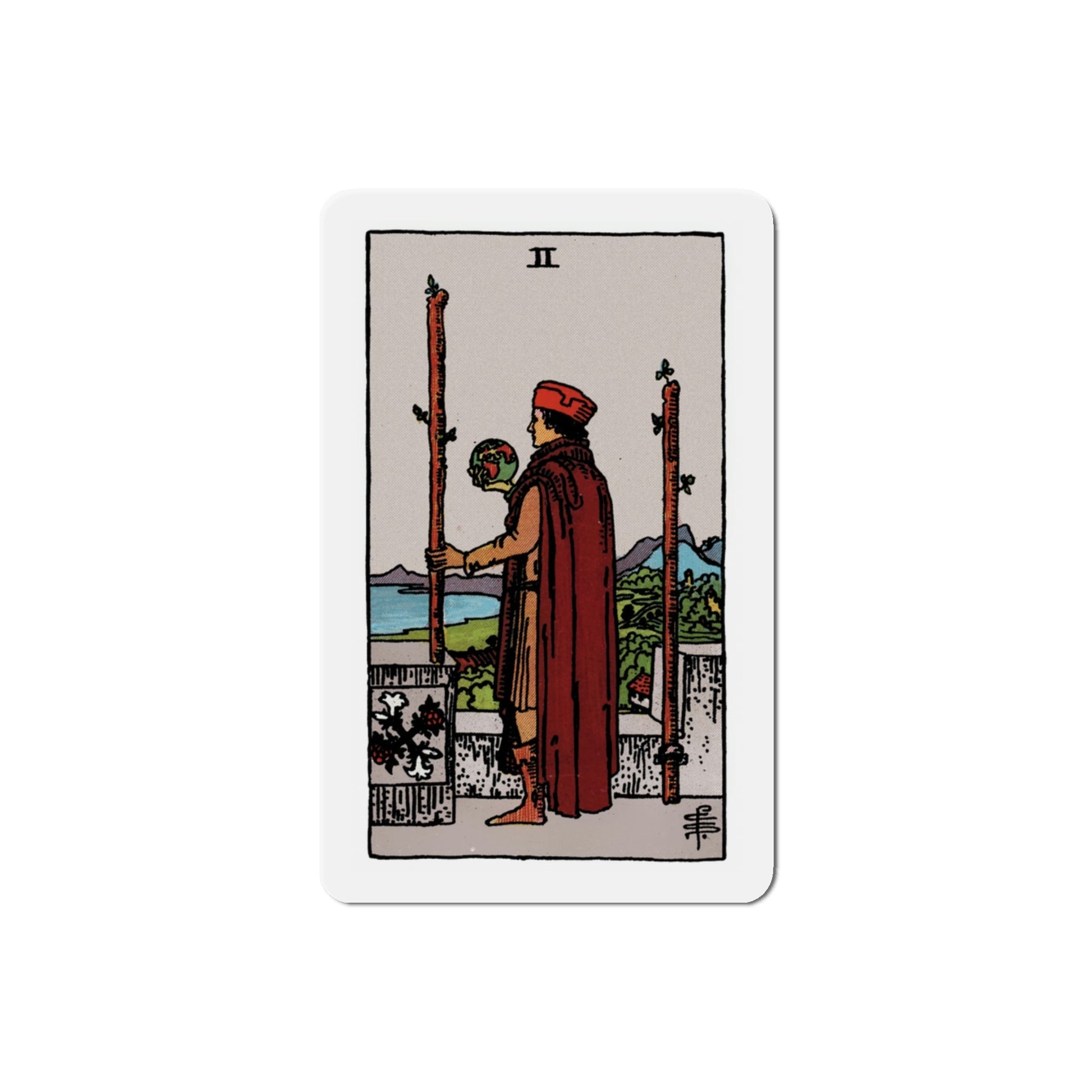 The 2 of Wands (Tarot Card) Die-Cut Magnet-3 Inch-The Sticker Space