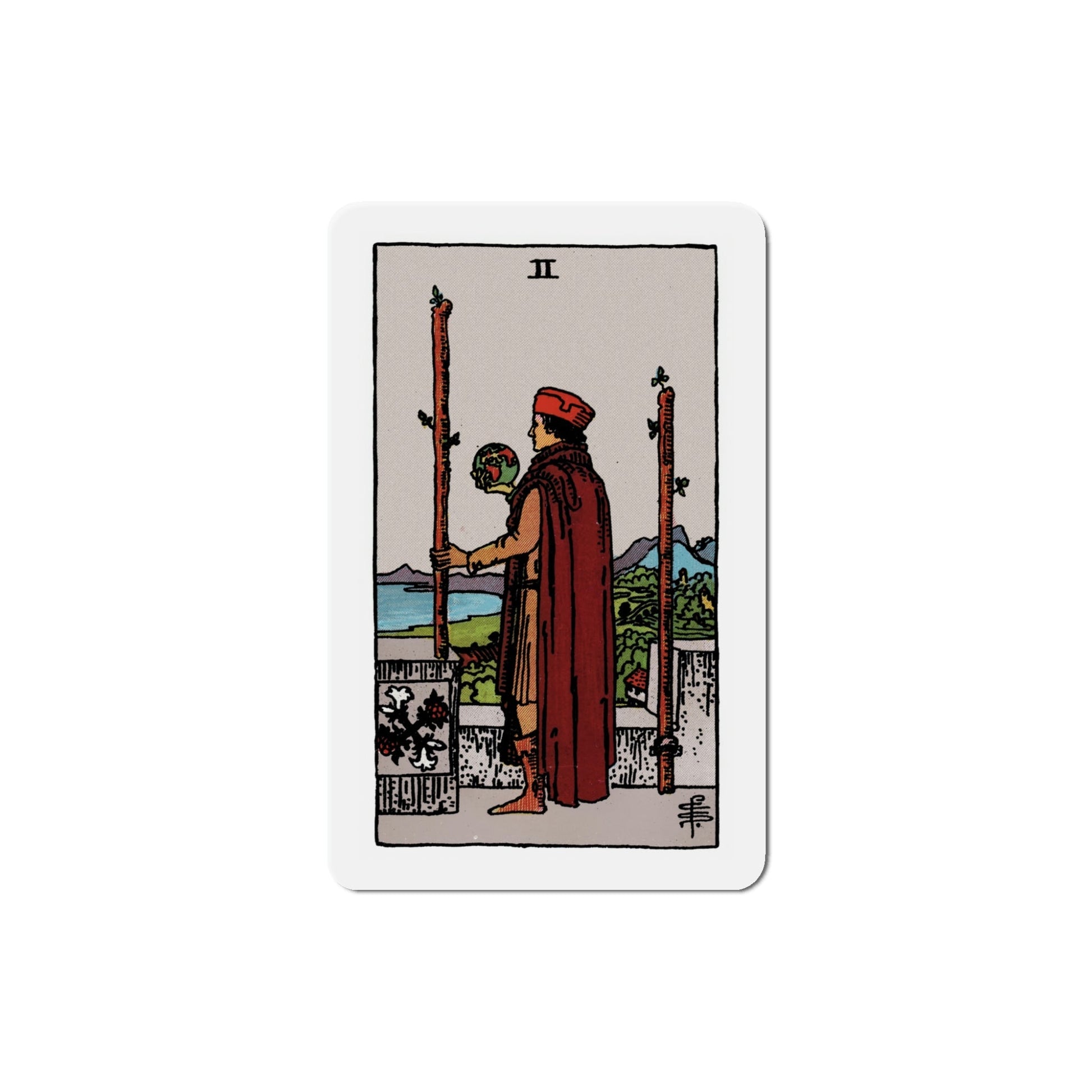 The 2 of Wands (Tarot Card) Die-Cut Magnet-5 Inch-The Sticker Space
