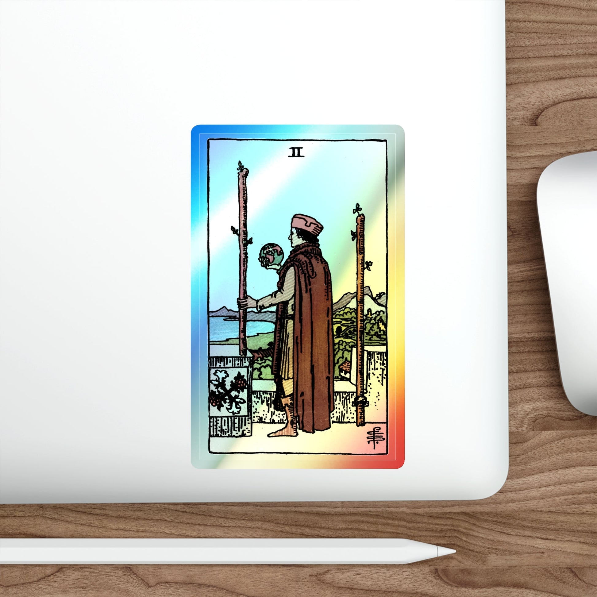 The 2 of Wands (Tarot Card) Holographic STICKER Die-Cut Vinyl Decal-The Sticker Space