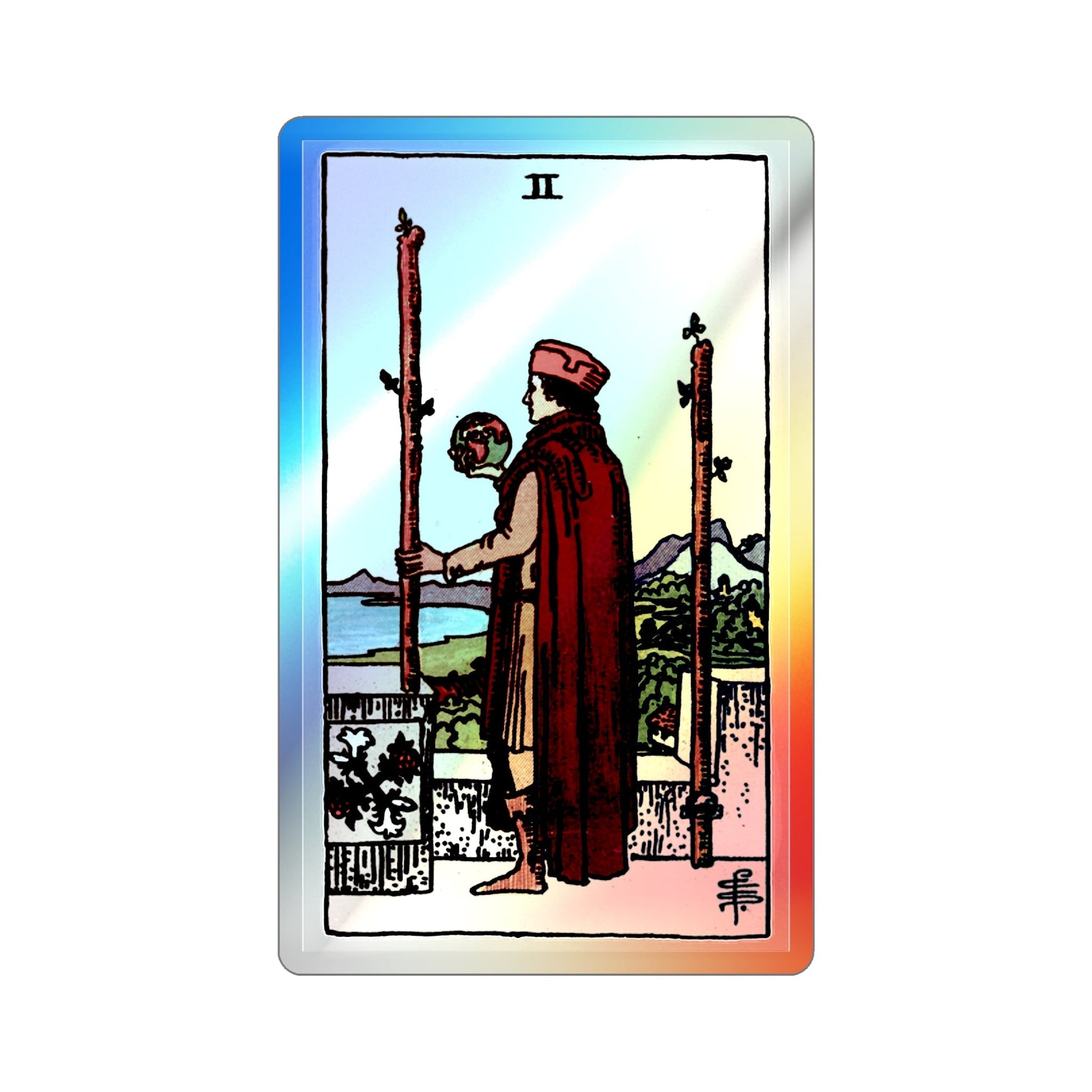 The 2 of Wands (Tarot Card) Holographic STICKER Die-Cut Vinyl Decal-2 Inch-The Sticker Space