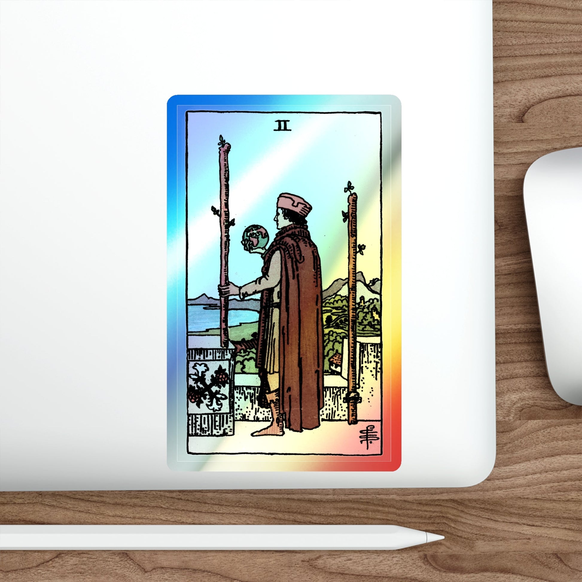 The 2 of Wands (Tarot Card) Holographic STICKER Die-Cut Vinyl Decal-The Sticker Space