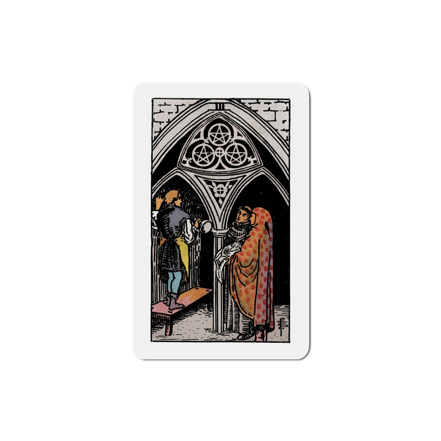 The 3 of Pentacles (Tarot Card) Die-Cut Magnet-5 Inch-The Sticker Space