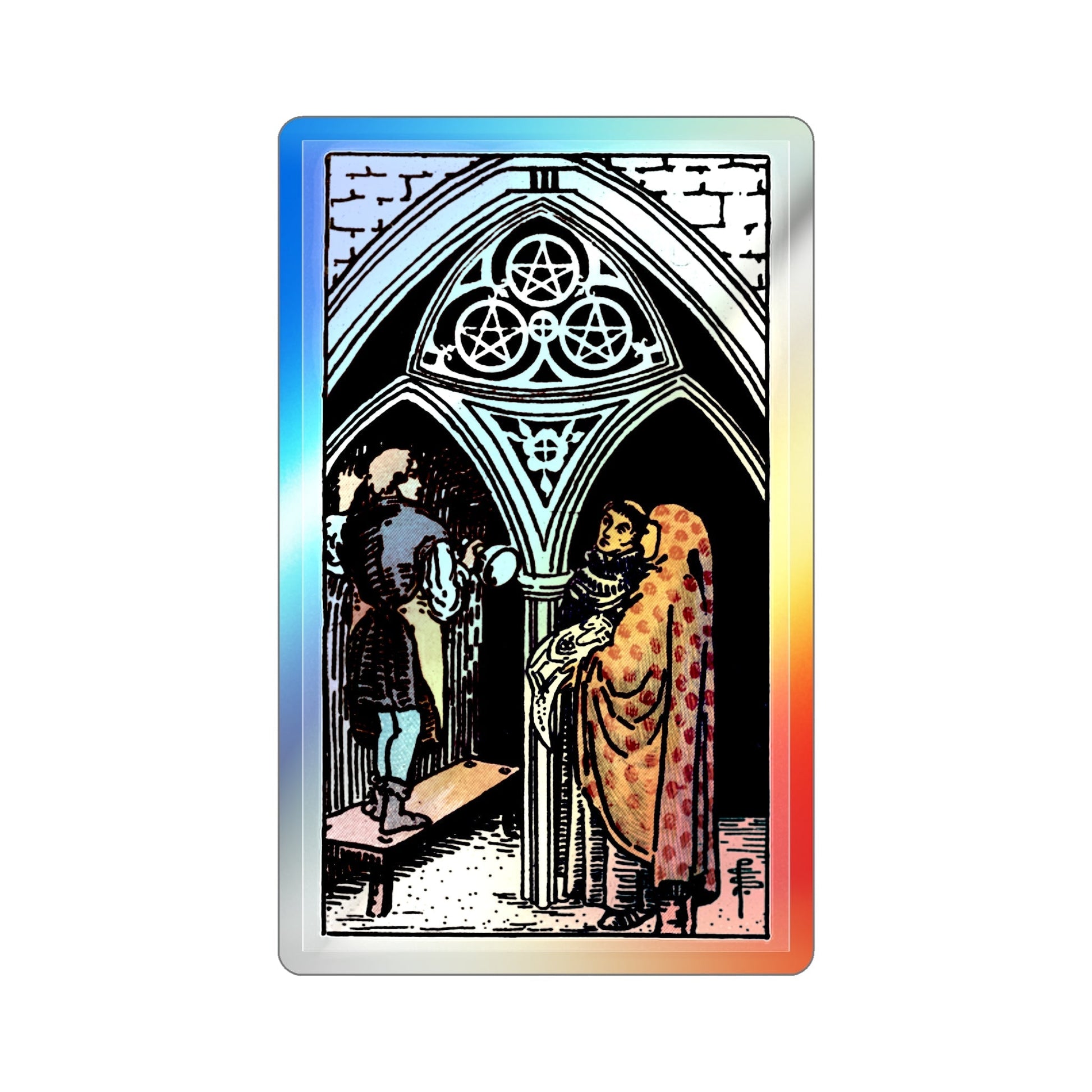 The 3 of Pentacles (Tarot Card) Holographic STICKER Die-Cut Vinyl Decal-2 Inch-The Sticker Space