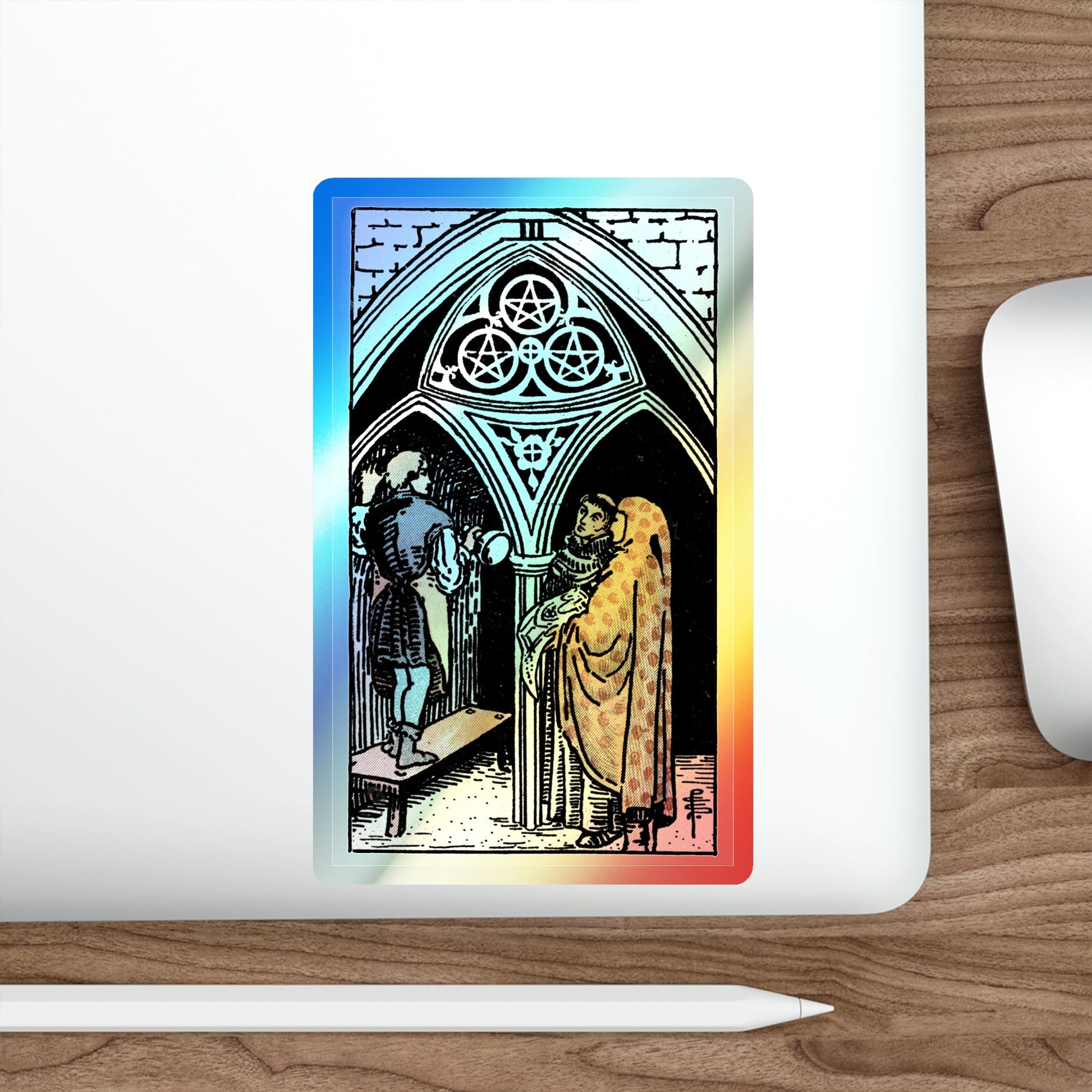 The 3 of Pentacles (Tarot Card) Holographic STICKER Die-Cut Vinyl Decal-The Sticker Space