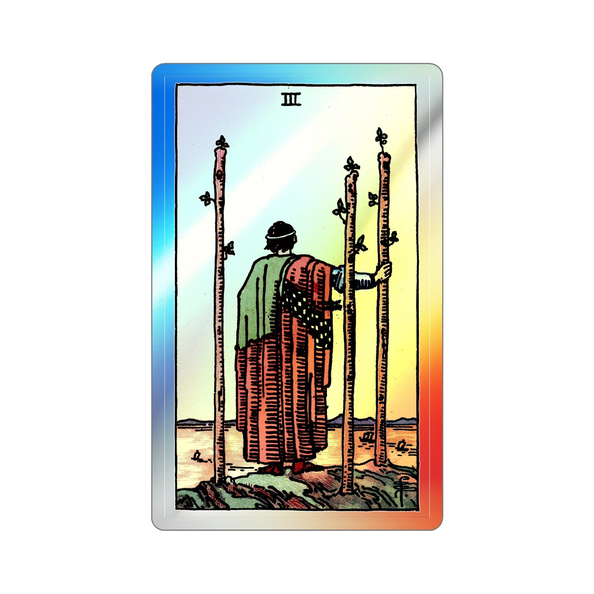 The 3 of Wands (Tarot Card) Holographic STICKER Die-Cut Vinyl Decal-5 Inch-The Sticker Space