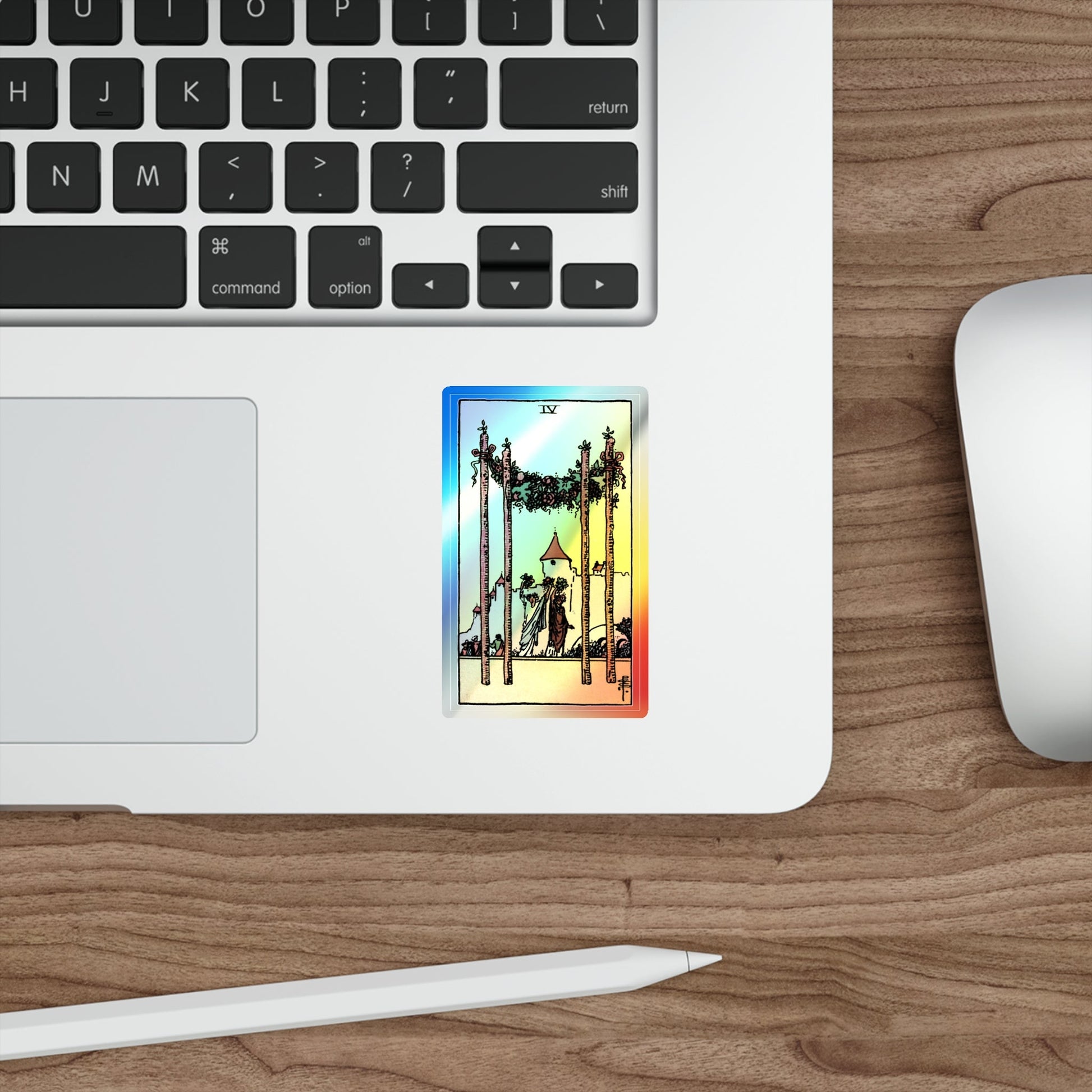 The 4 of Wands (Tarot Card) Holographic STICKER Die-Cut Vinyl Decal-The Sticker Space