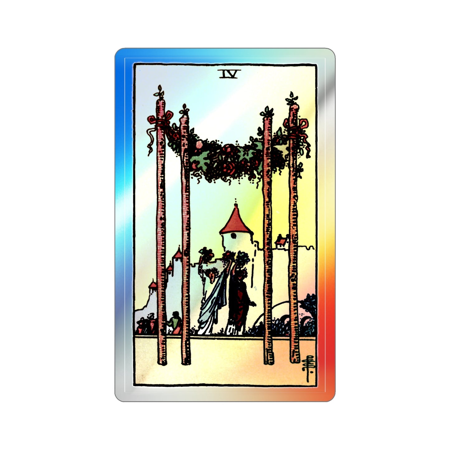 The 4 of Wands (Tarot Card) Holographic STICKER Die-Cut Vinyl Decal-2 Inch-The Sticker Space