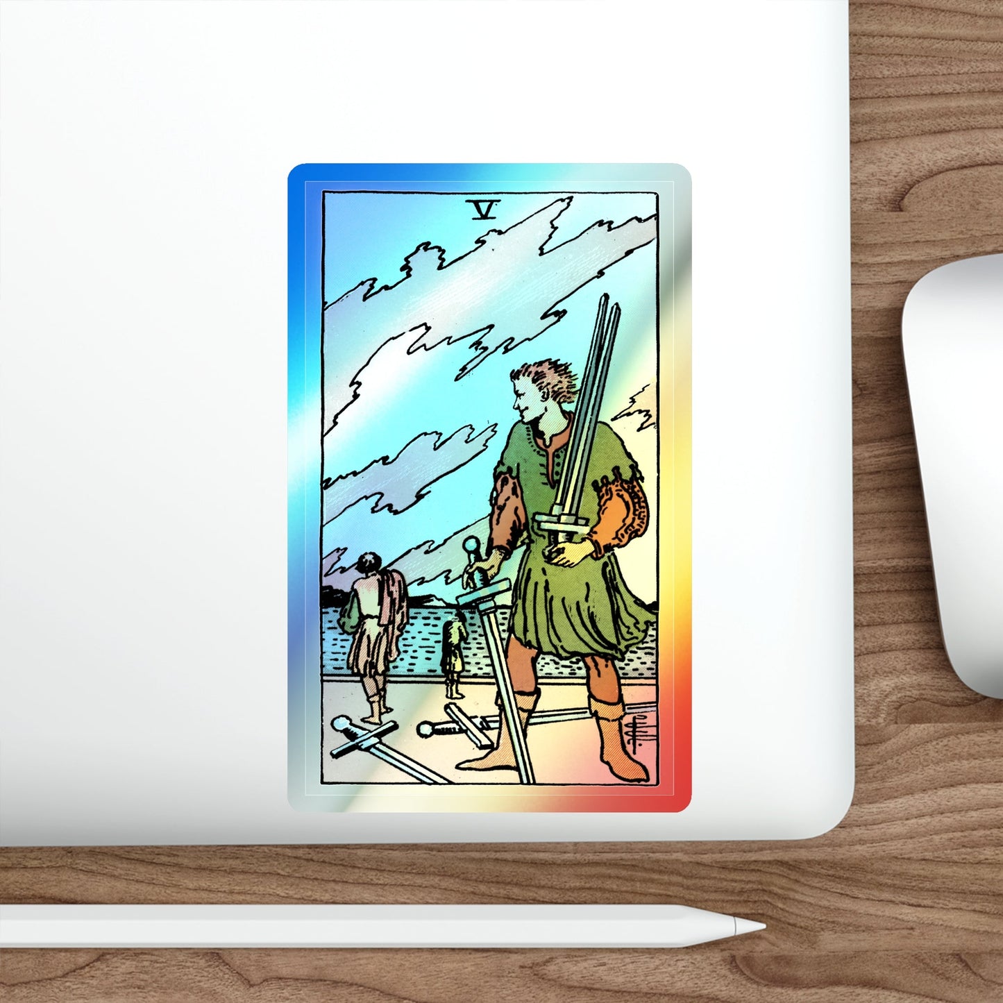 The 5 of Swords (Tarot Card) Holographic STICKER Die-Cut Vinyl Decal-The Sticker Space