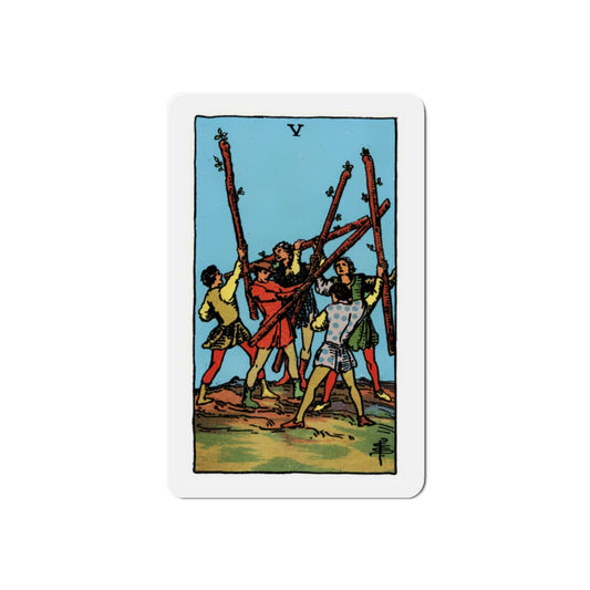 The 5 of Wands (Tarot Card) Die-Cut Magnet-2 Inch-The Sticker Space