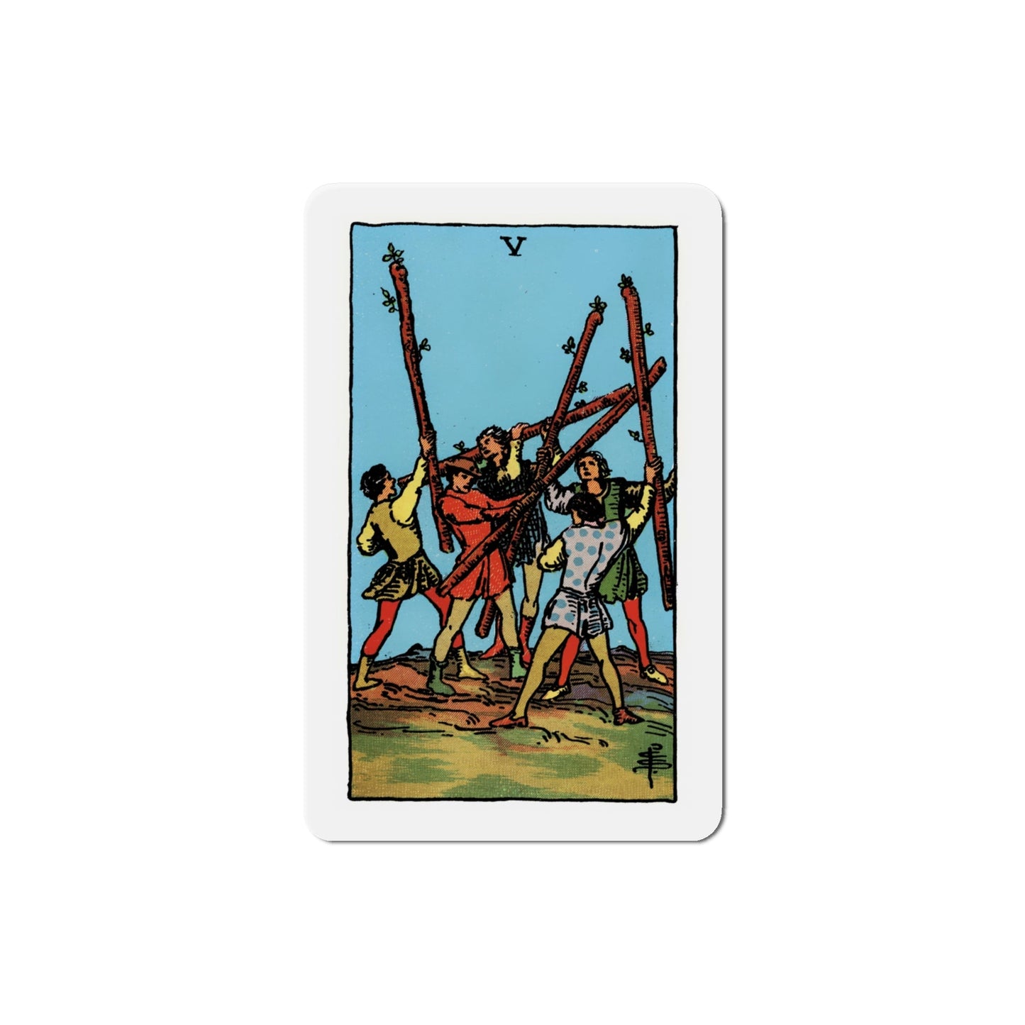 The 5 of Wands (Tarot Card) Die-Cut Magnet-4 Inch-The Sticker Space