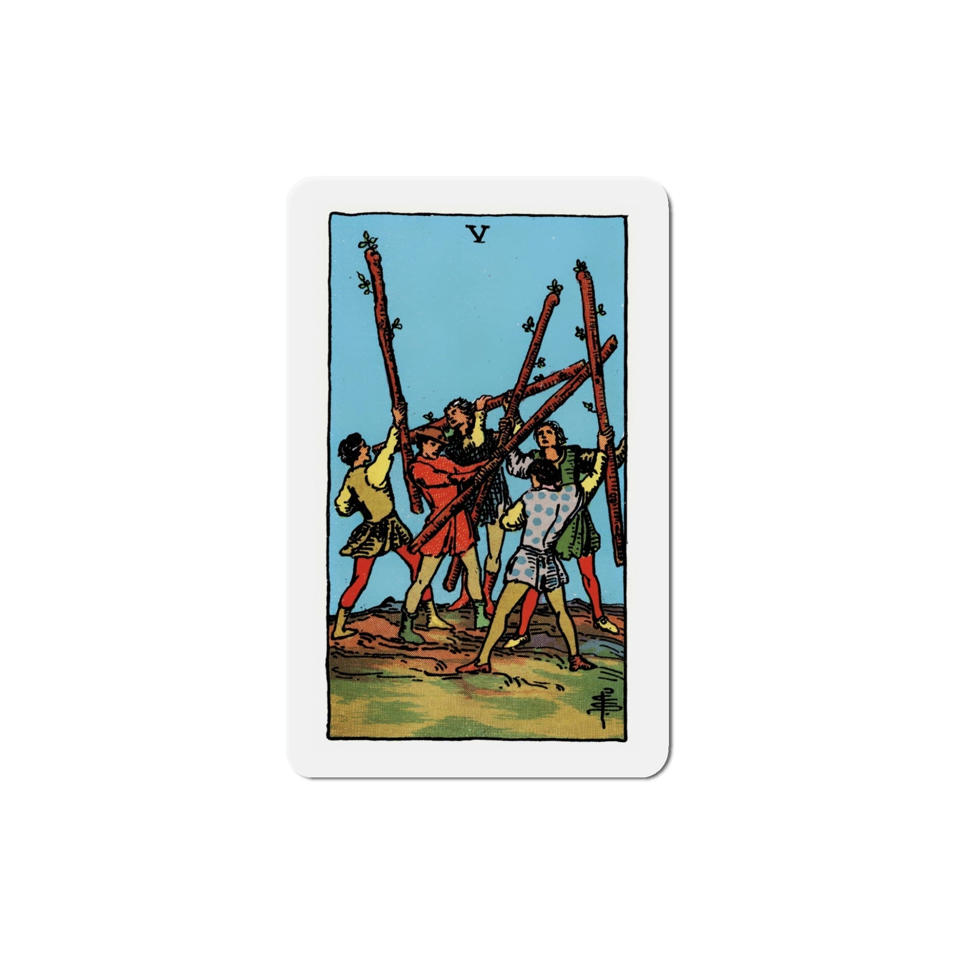 The 5 of Wands (Tarot Card) Die-Cut Magnet-5 Inch-The Sticker Space