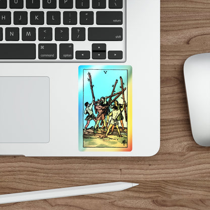 The 5 of Wands (Tarot Card) Holographic STICKER Die-Cut Vinyl Decal-The Sticker Space