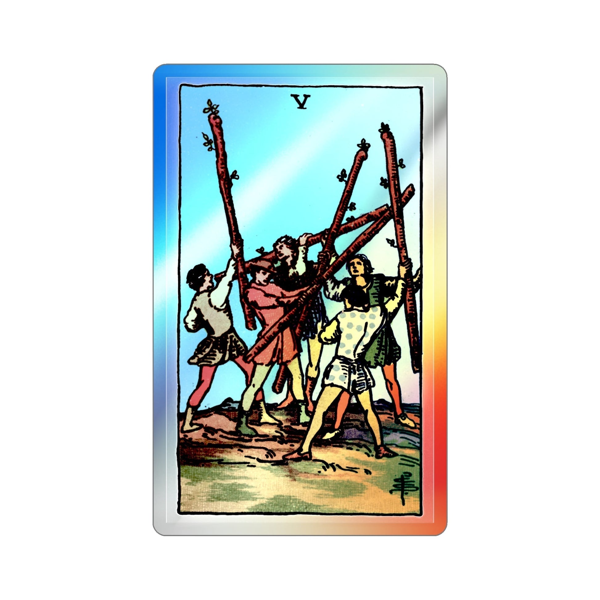The 5 of Wands (Tarot Card) Holographic STICKER Die-Cut Vinyl Decal-2 Inch-The Sticker Space