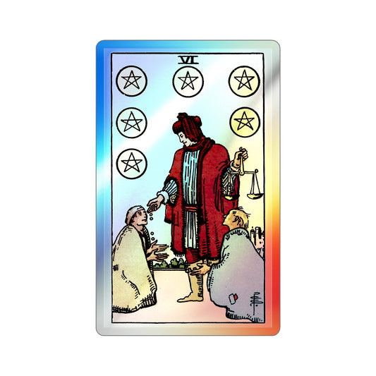 The 6 of Pentacles (Tarot Card) Holographic STICKER Die-Cut Vinyl Decal-6 Inch-The Sticker Space
