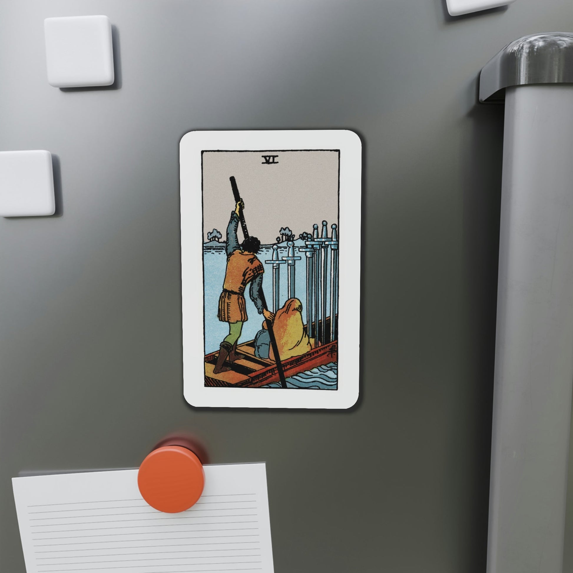 The 6 of Swords (Tarot Card) Die-Cut Magnet-The Sticker Space